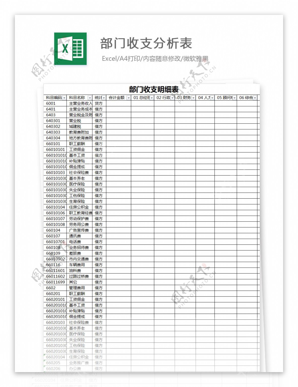 部门收支分析表Excel文档