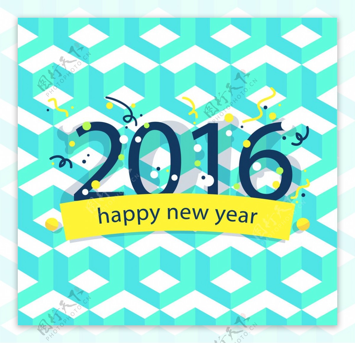 2016新年蓝色几何图海报