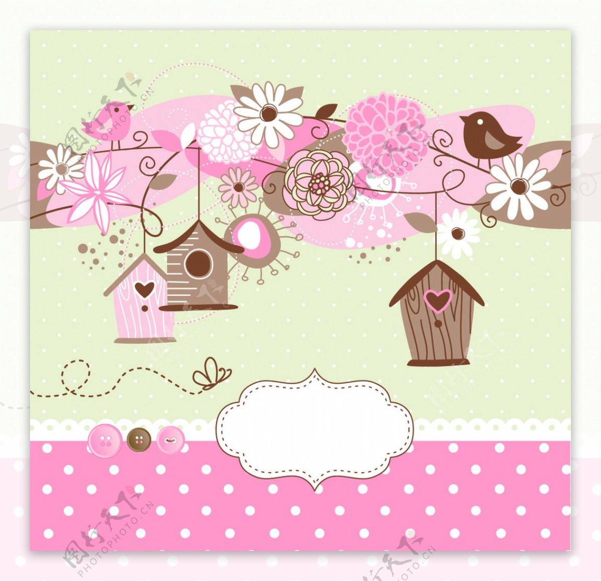 可爱卡通粉色房屋背景素材