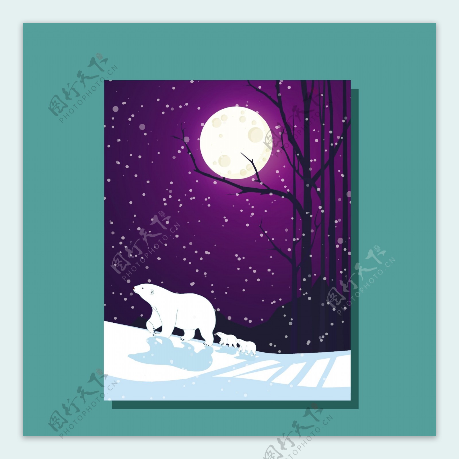 冬季紫色天空白熊背景图