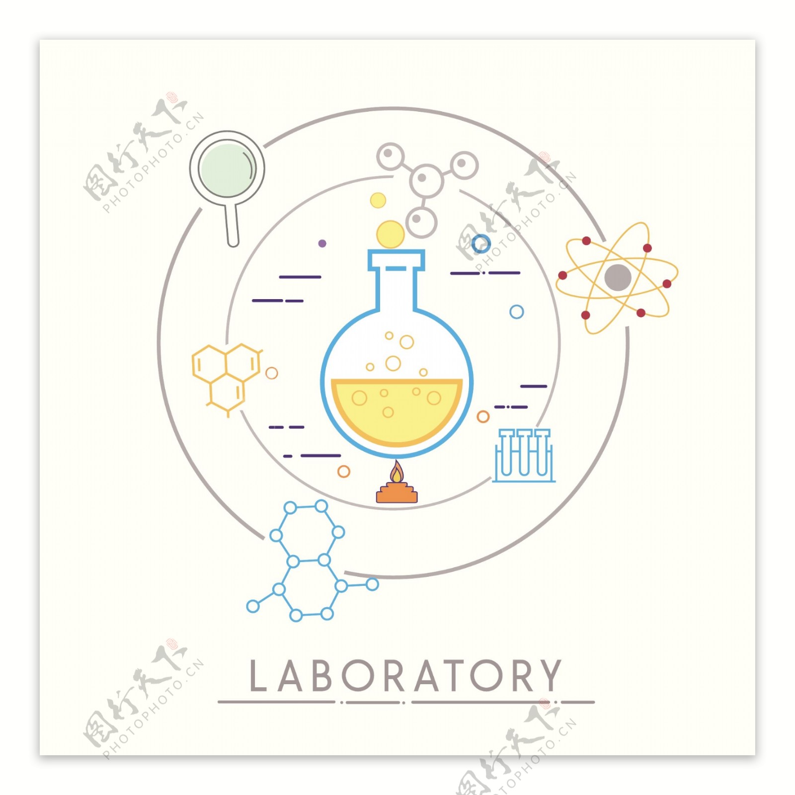 手绘创意化学分子背景图