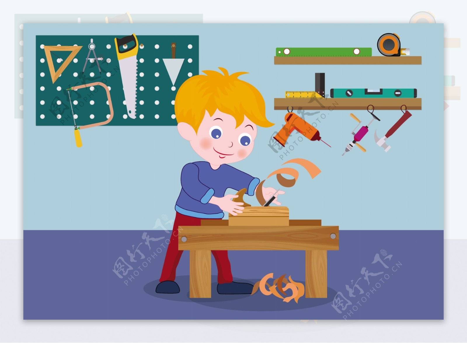 木工背景顽皮儿童工具背景图