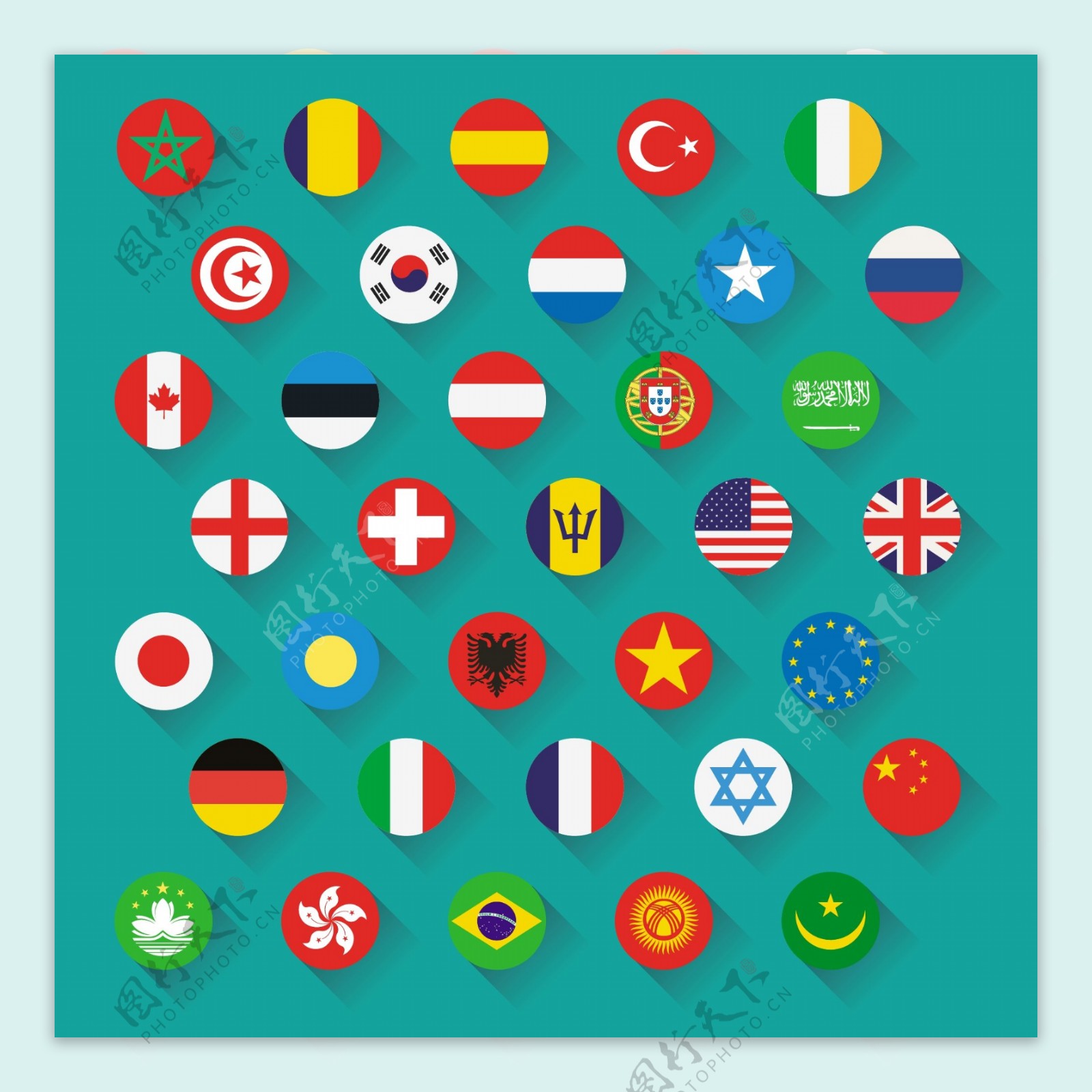 世界圆形造型国旗矢量素材