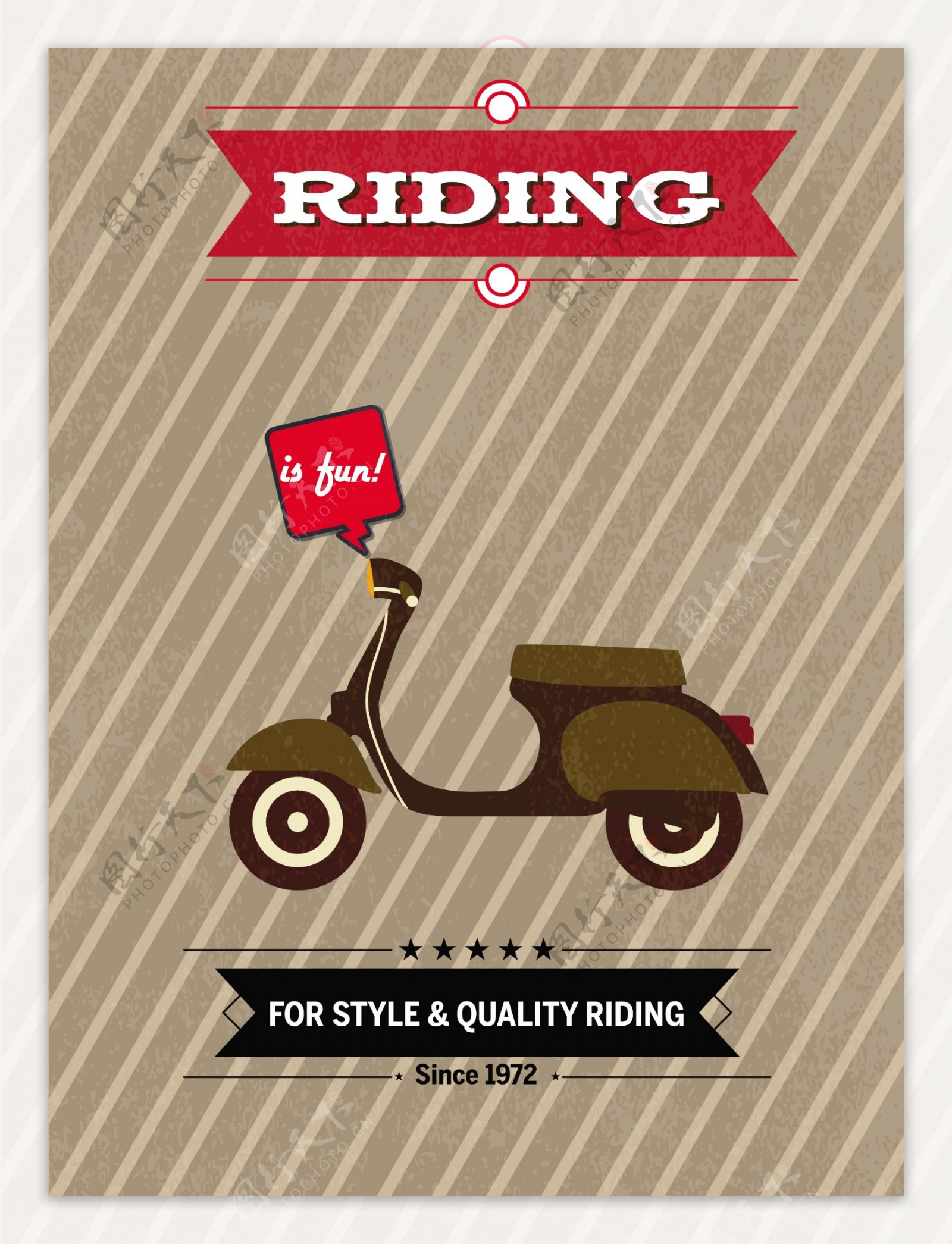 摩托车海报设计与复古风格自由向量