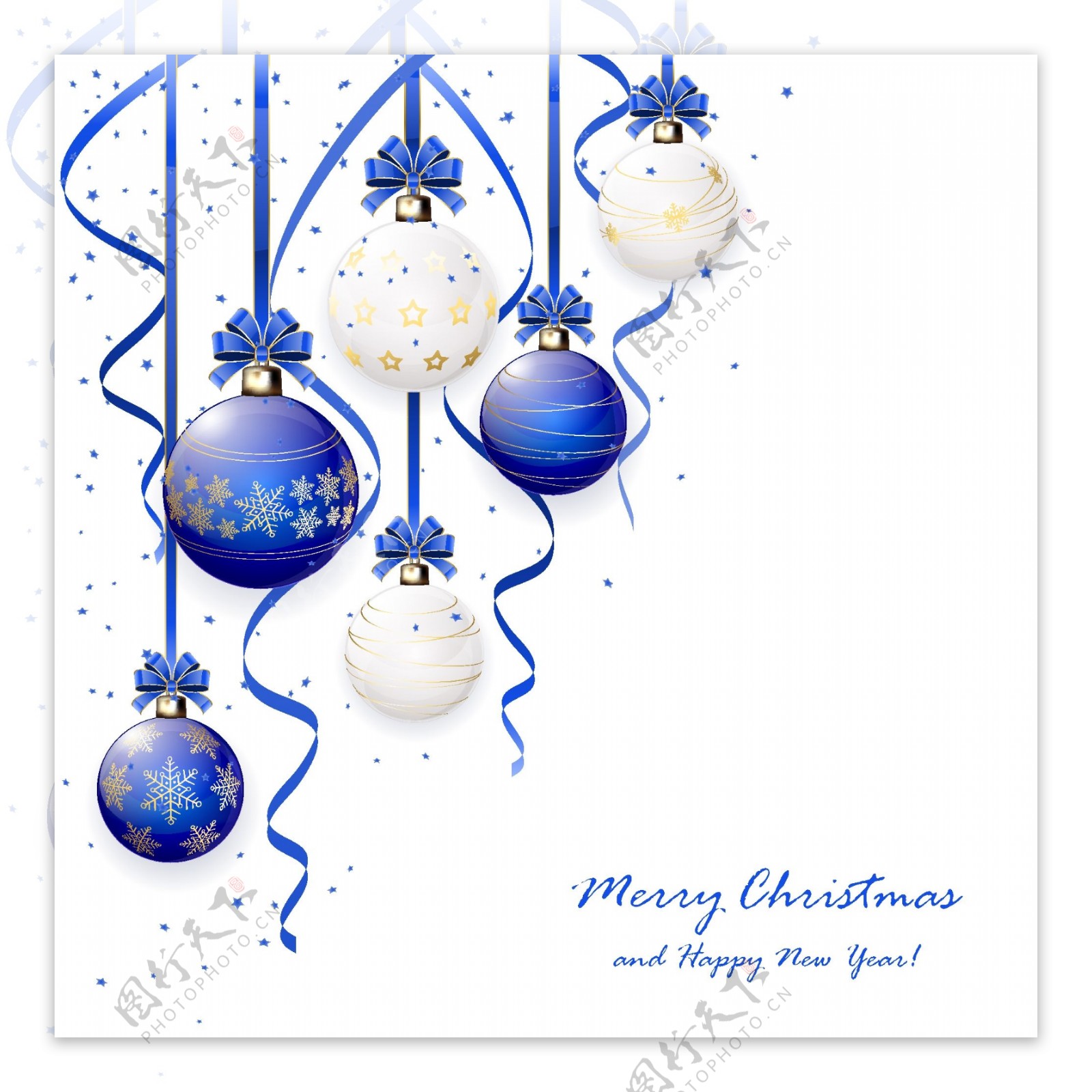 蓝色和白色圣诞球矢量素材