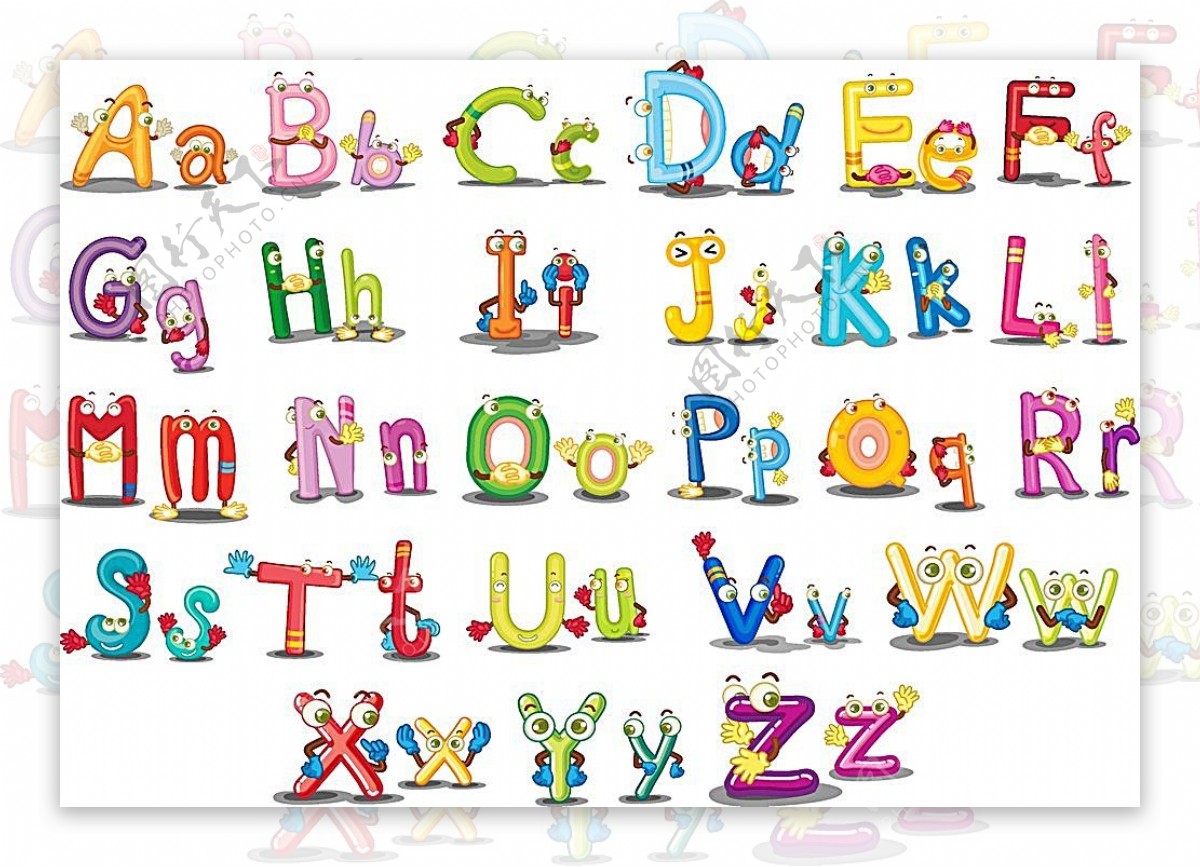 彩色26个英文字母数字设计