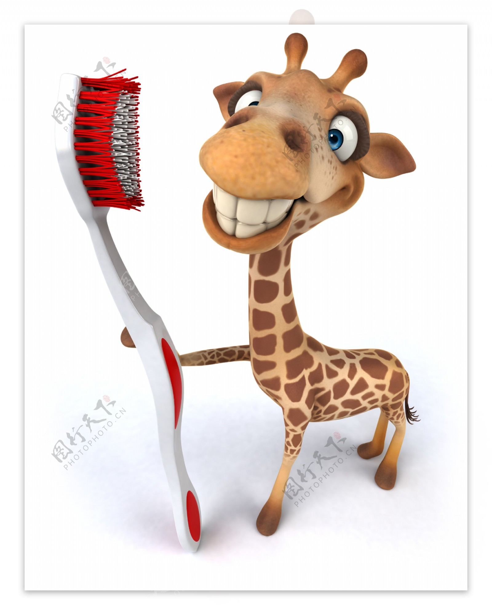 卡通长颈鹿与牙刷图片