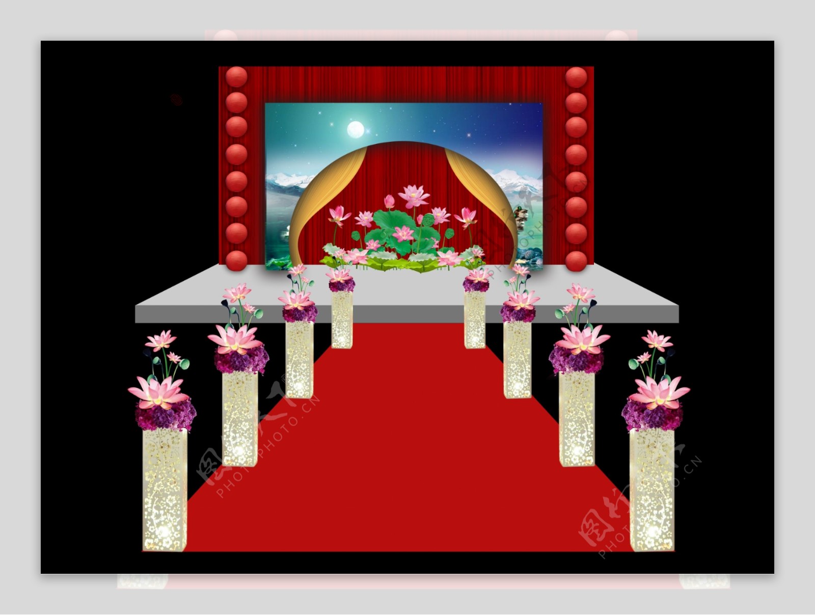 婚礼设计主舞台红色系