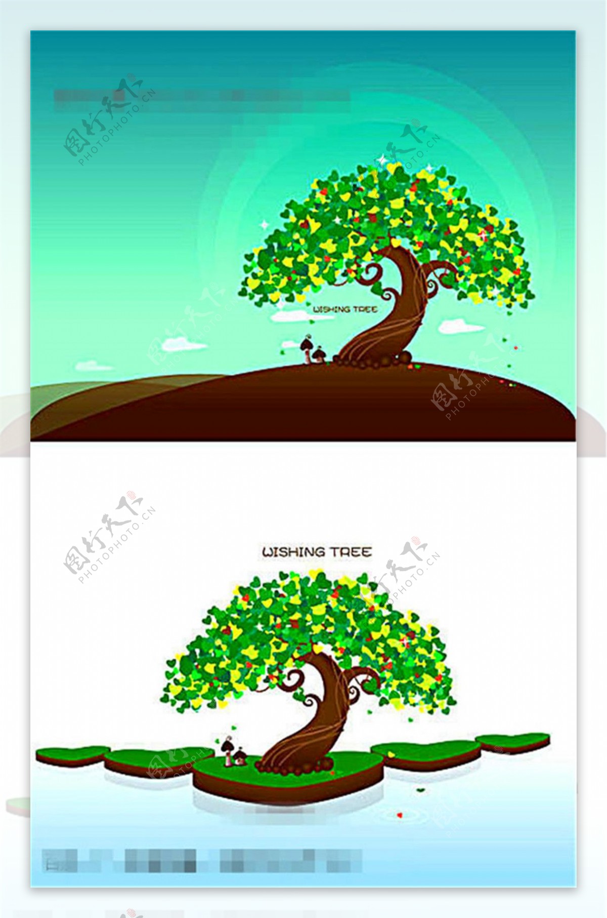 卡通许愿树插图矢量图