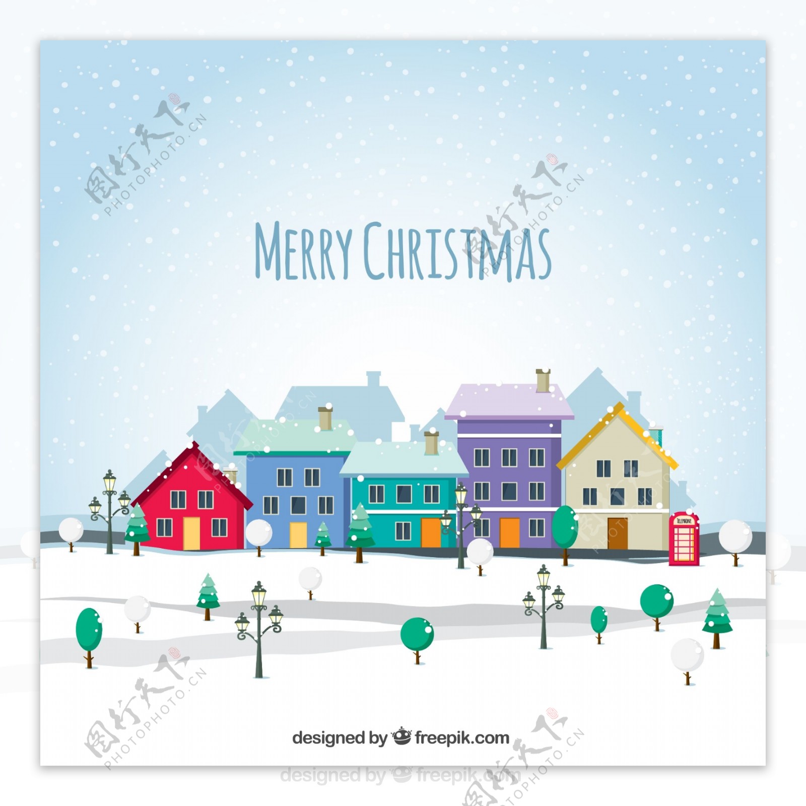 雪中的圣诞小镇矢量素材图片