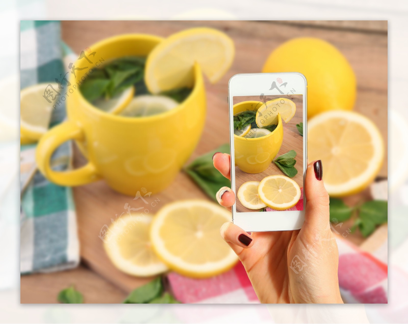 柠檬茶手机摄影图片