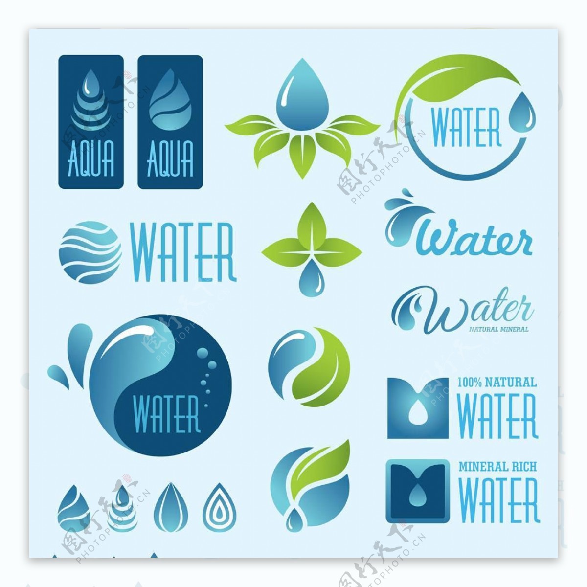蓝色环保水滴标签图片