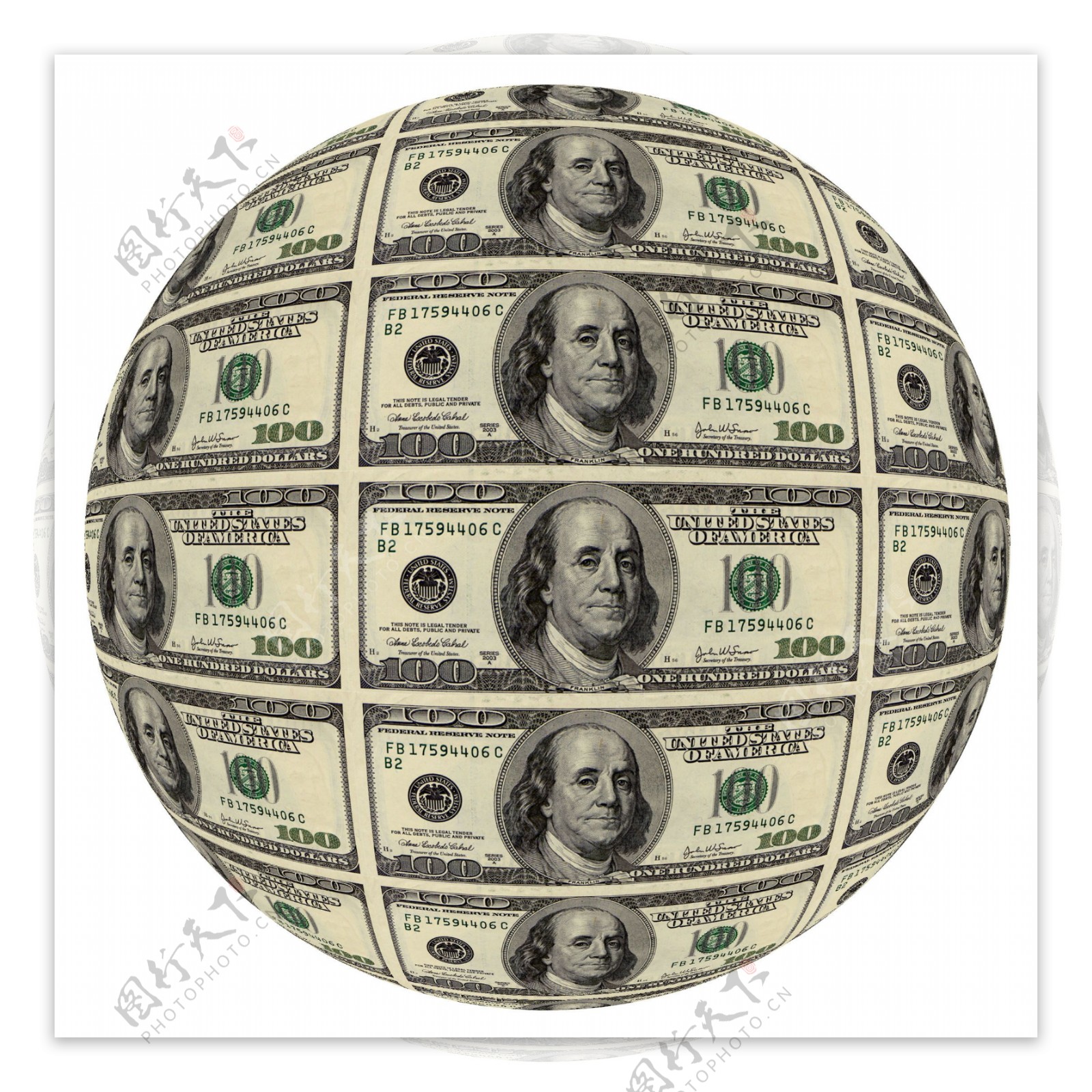 球型的美元钞票创意设计图片