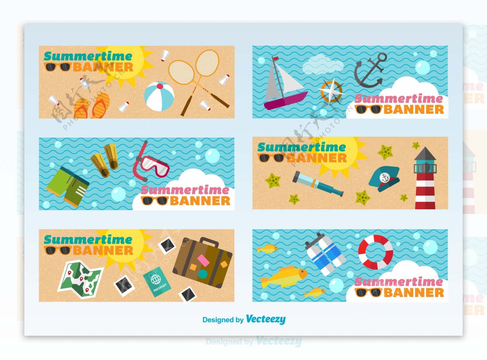夏季扁平沙滩旅游宣传BANNER海报
