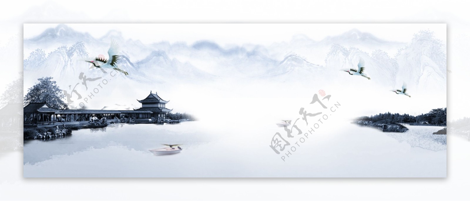 中国古风水墨山水画背景