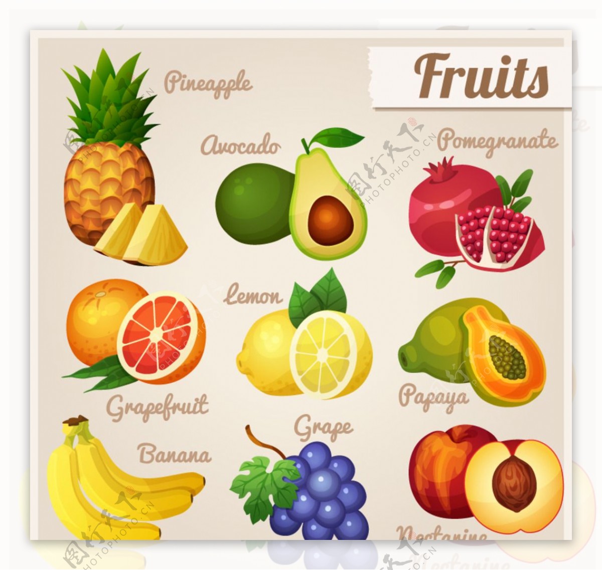 9款卡通水果设计矢量素材