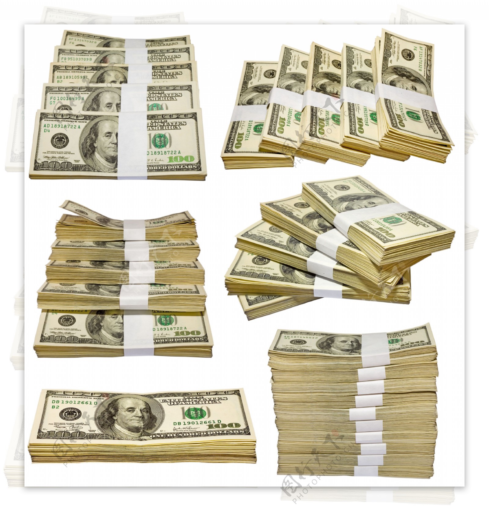 堆叠成堆的美元纸币创意设计图片