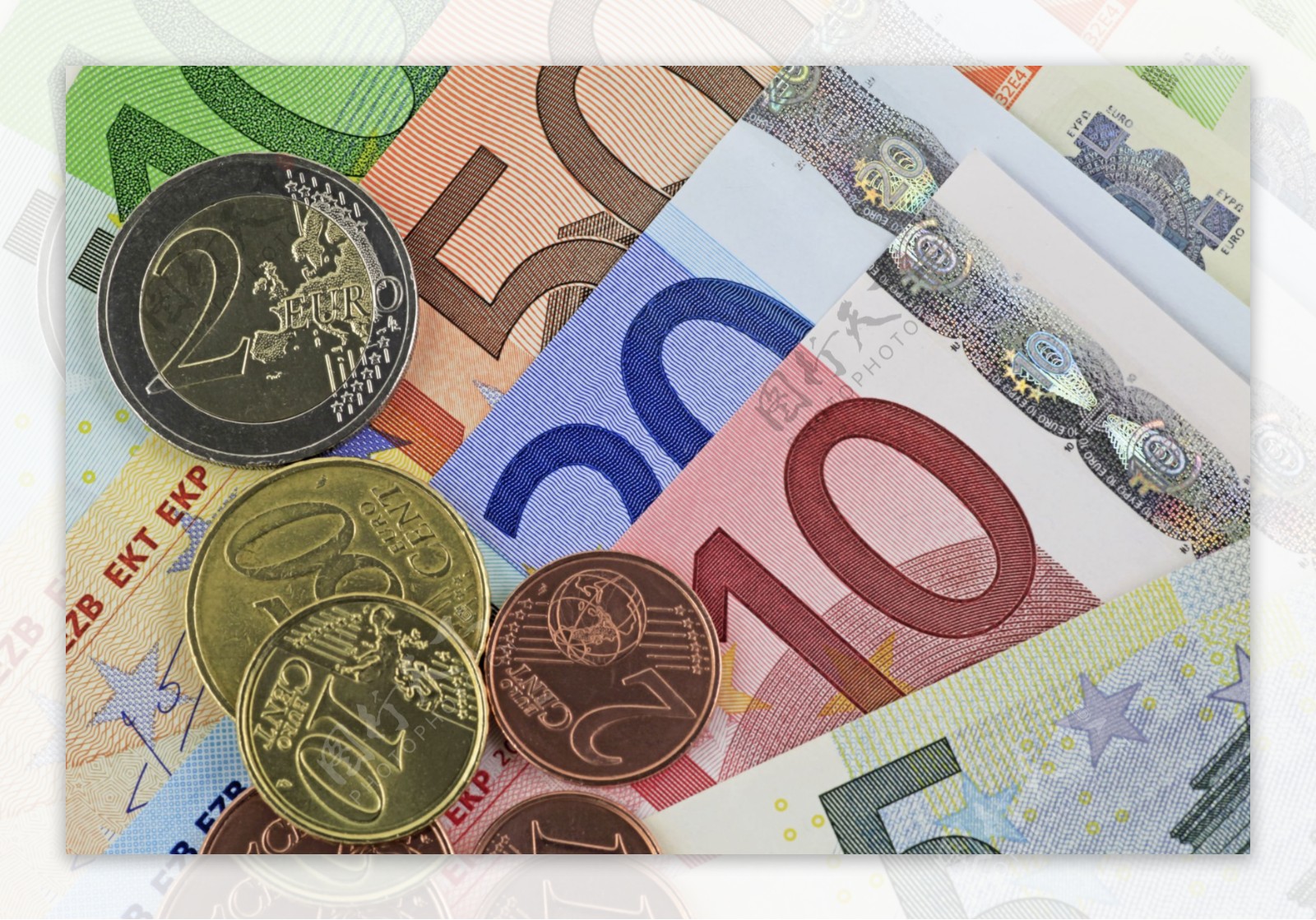欧元纸币和硬币图片