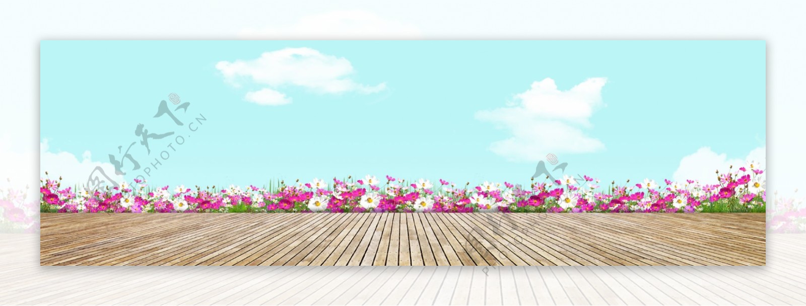 木板鲜花背景