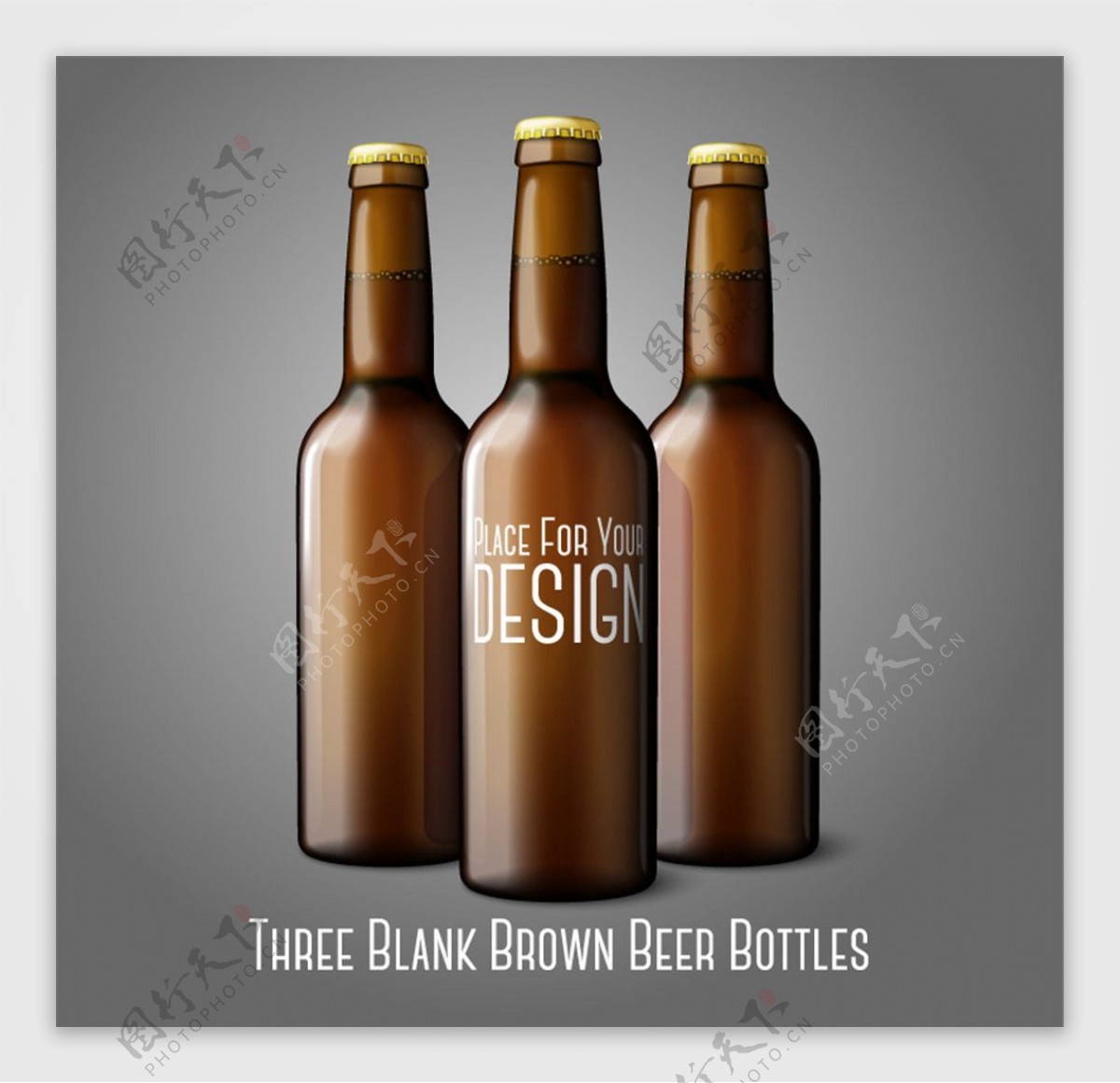 3个棕色空白啤酒瓶设计矢量素材