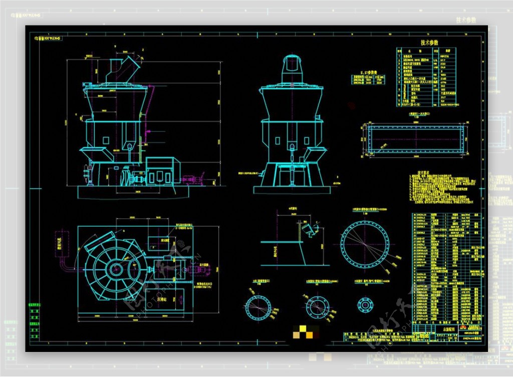 中速磨机装配图机械图纸