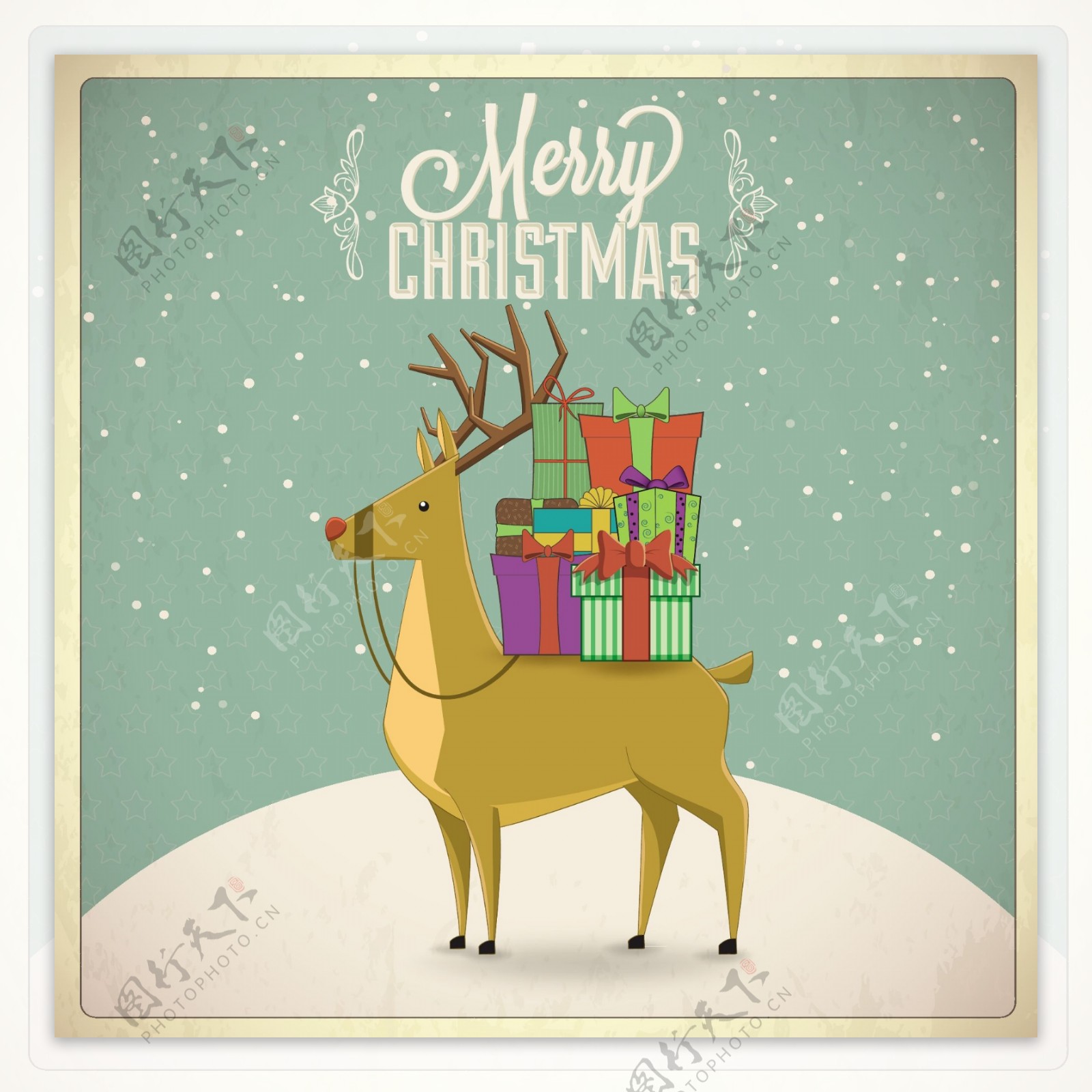 扁平风创意圣诞节礼物鹿海报背景