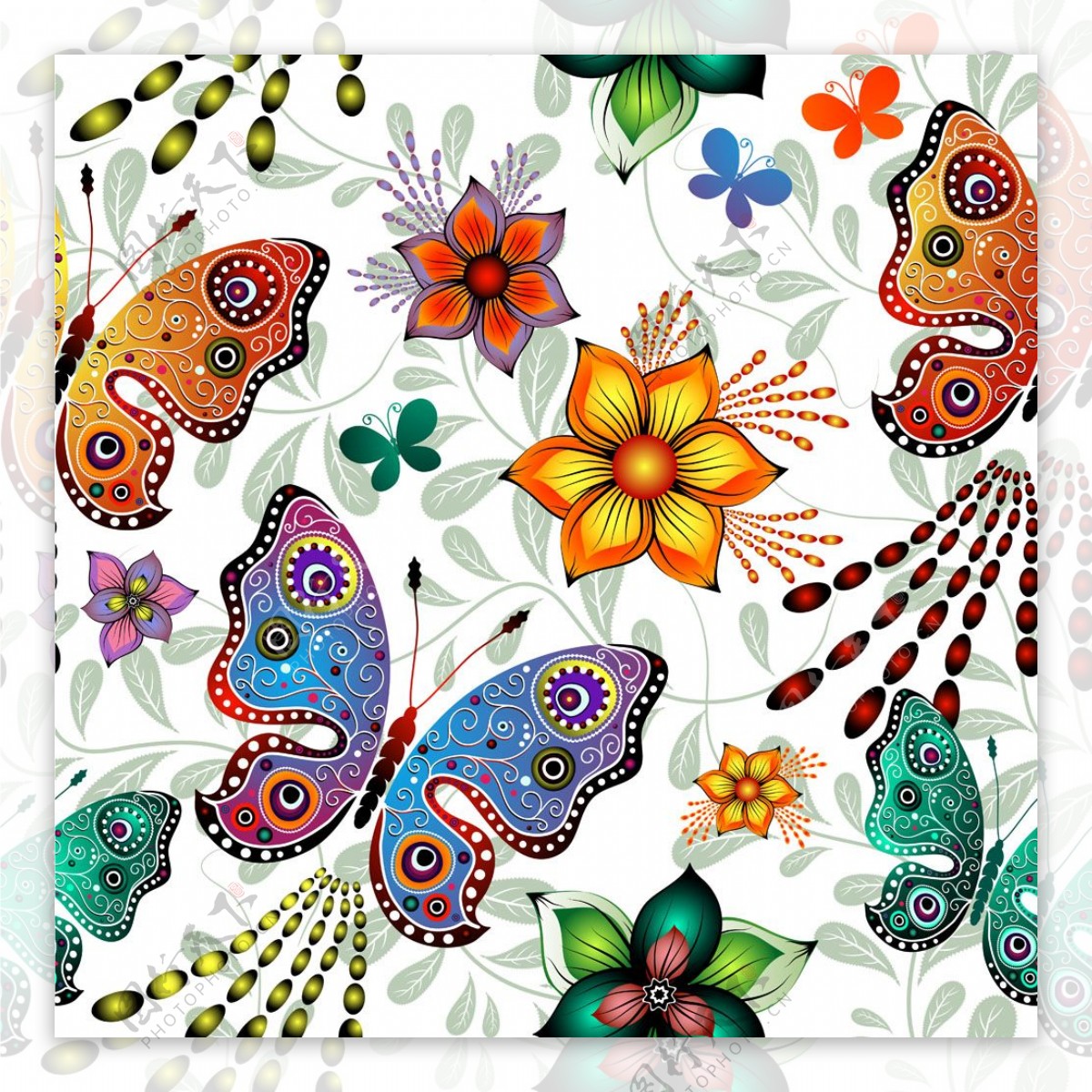 卡通蝴蝶鲜花背景图片