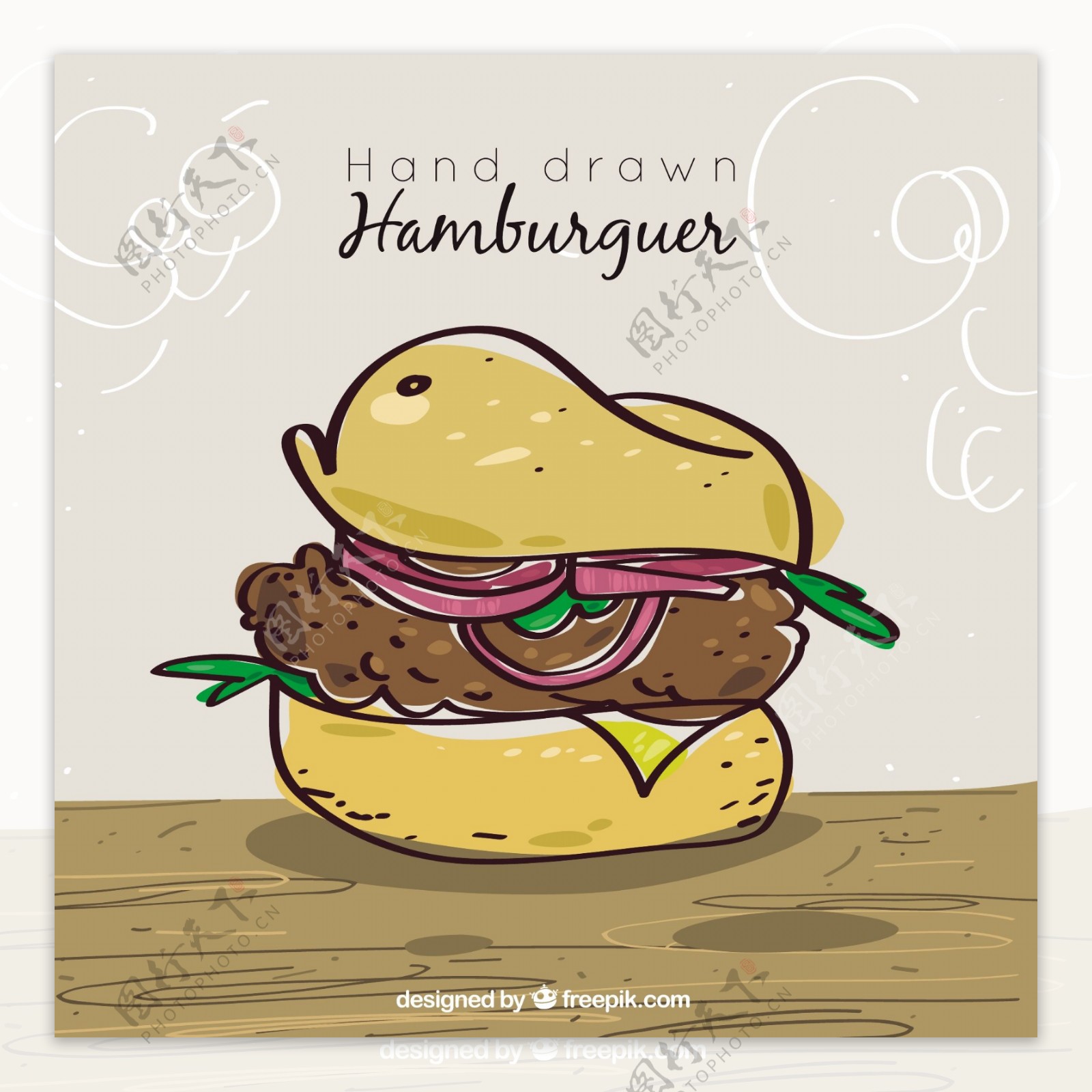 手绘洋葱汉堡插图背景