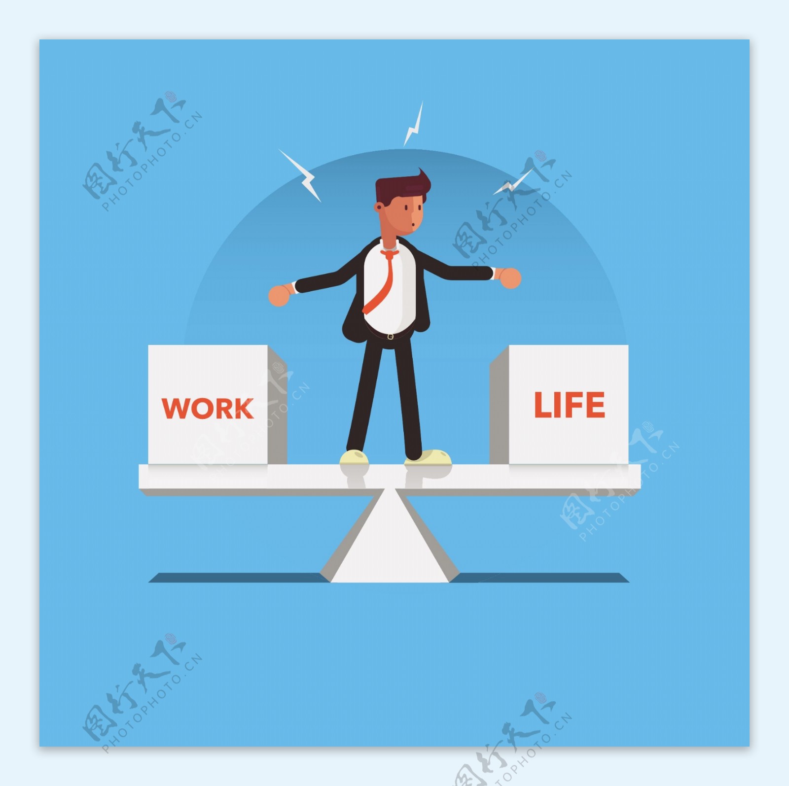 生活工作两难选择的商务人士蓝色背景