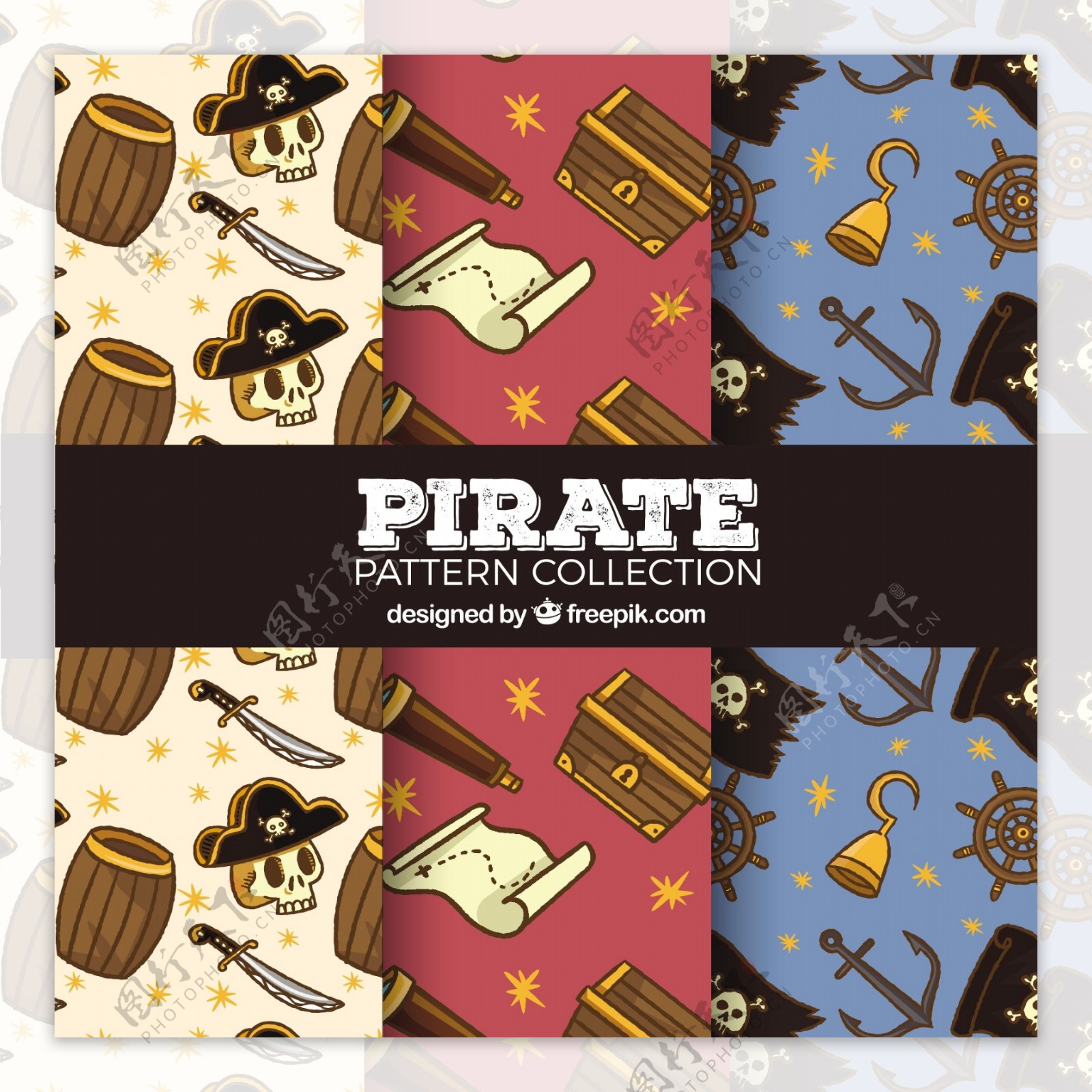 彩色各种海盗元素图案背景