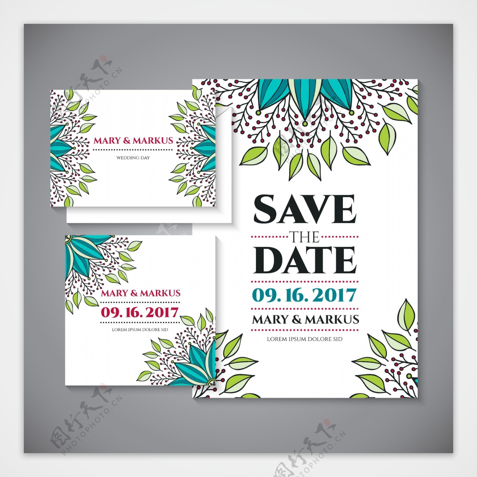 婚礼卡片花卉细节