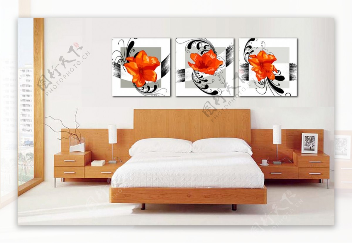 卧室橘色花朵装饰画