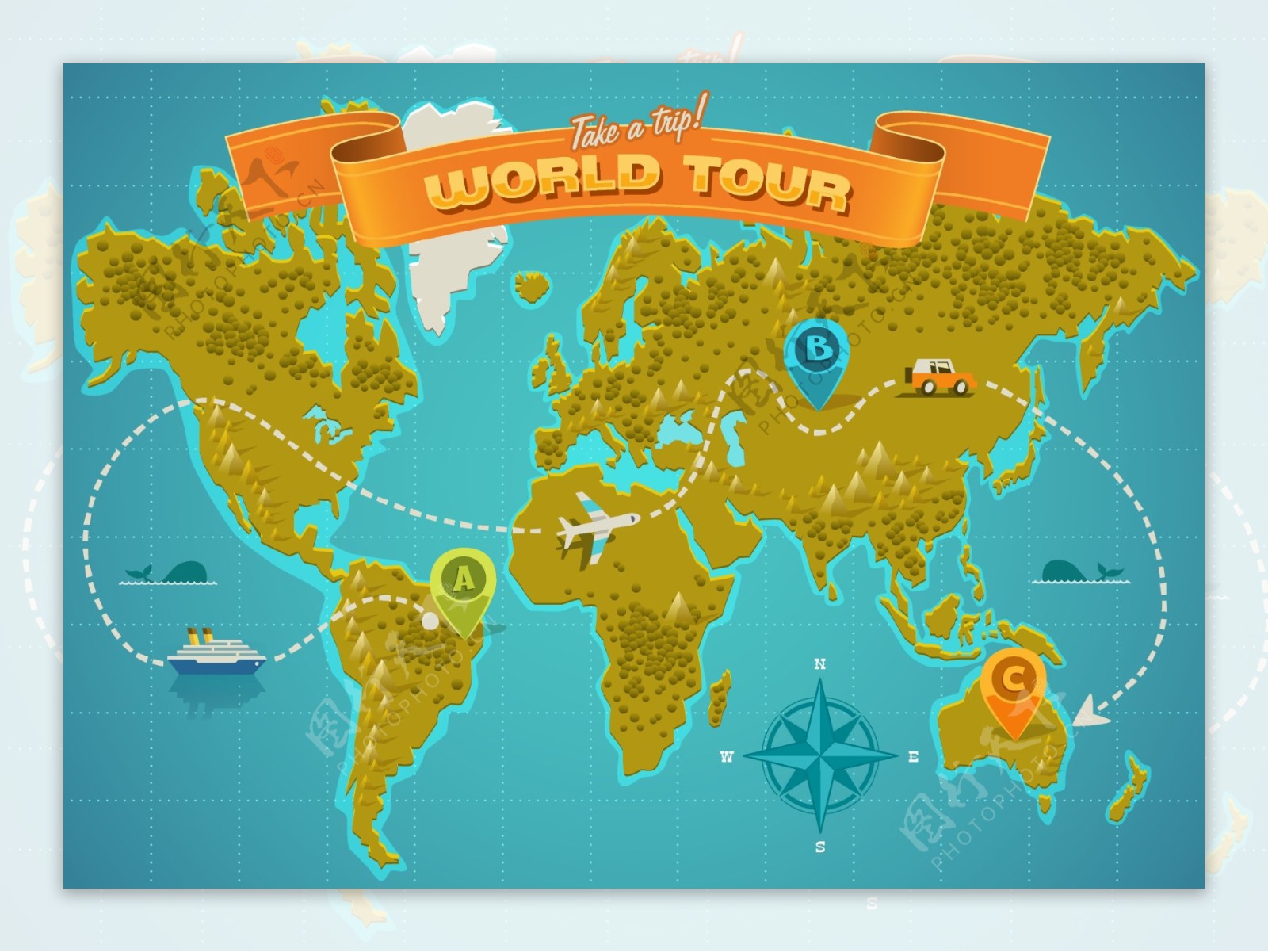世界地图航海旅行矢量素材