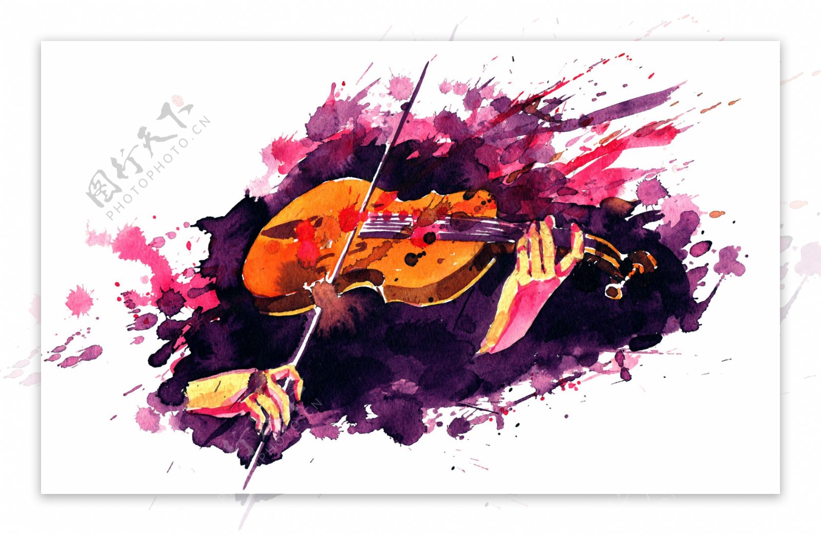 彩色墨迹与小提琴图片