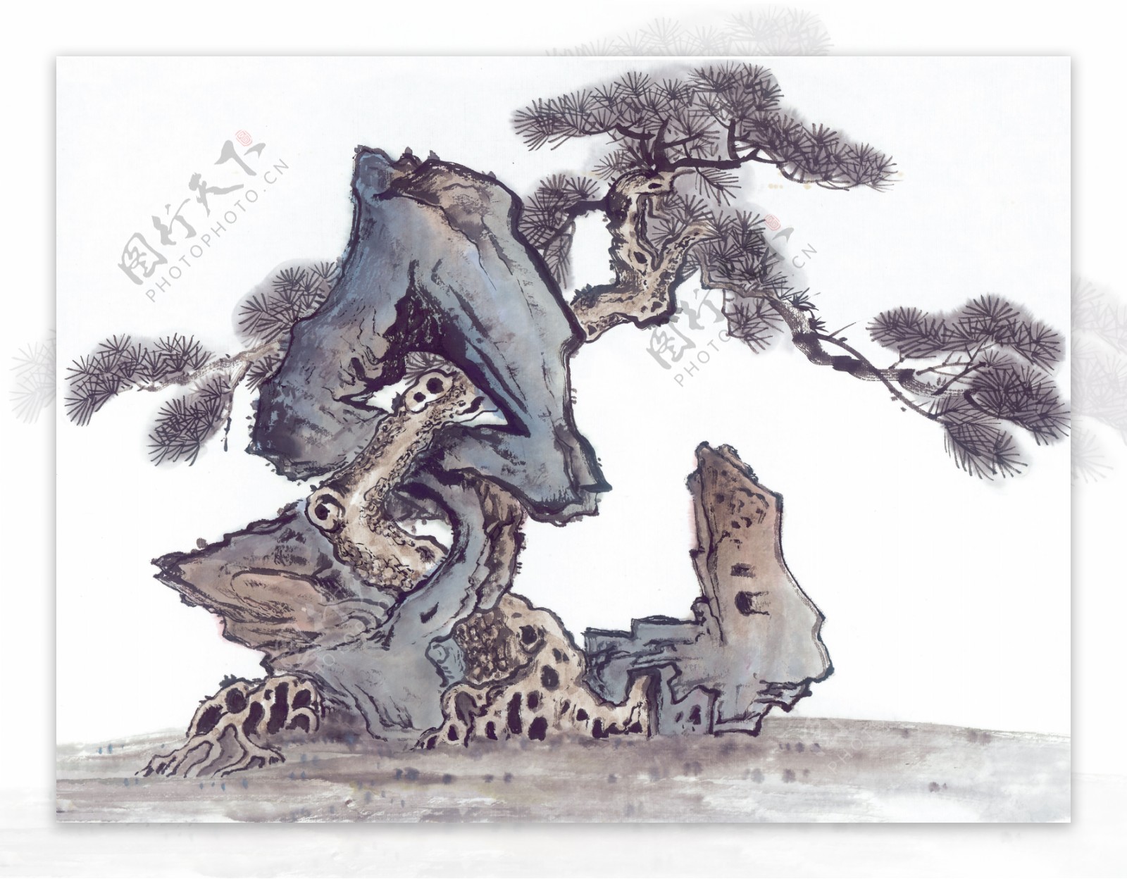 假山松树装饰画图片