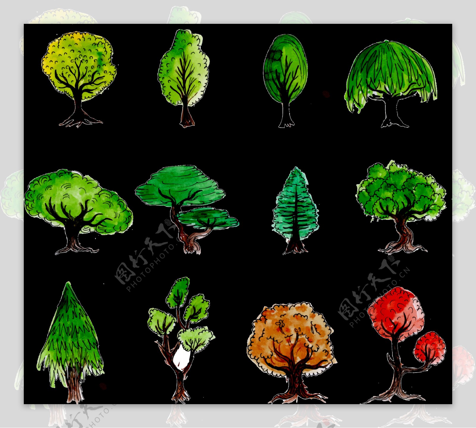 手绘水彩大树免抠png透明图层素材