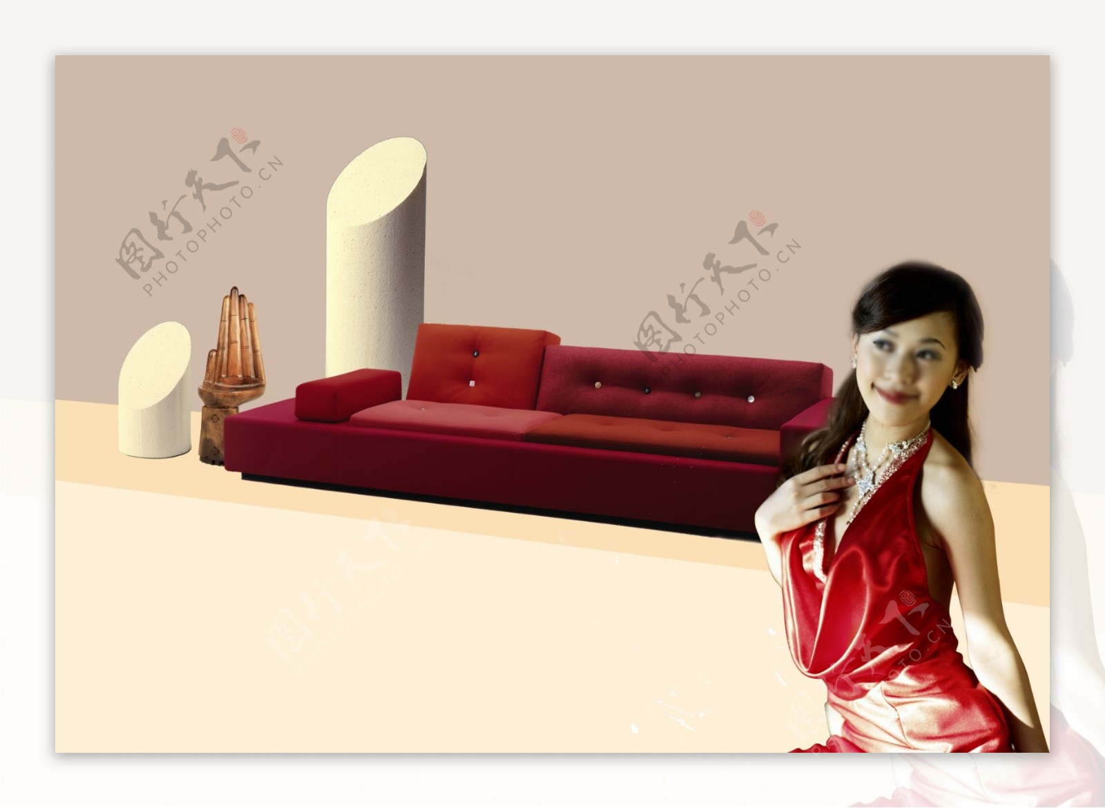 粉笔头沙发与美女人物PSD分层素材