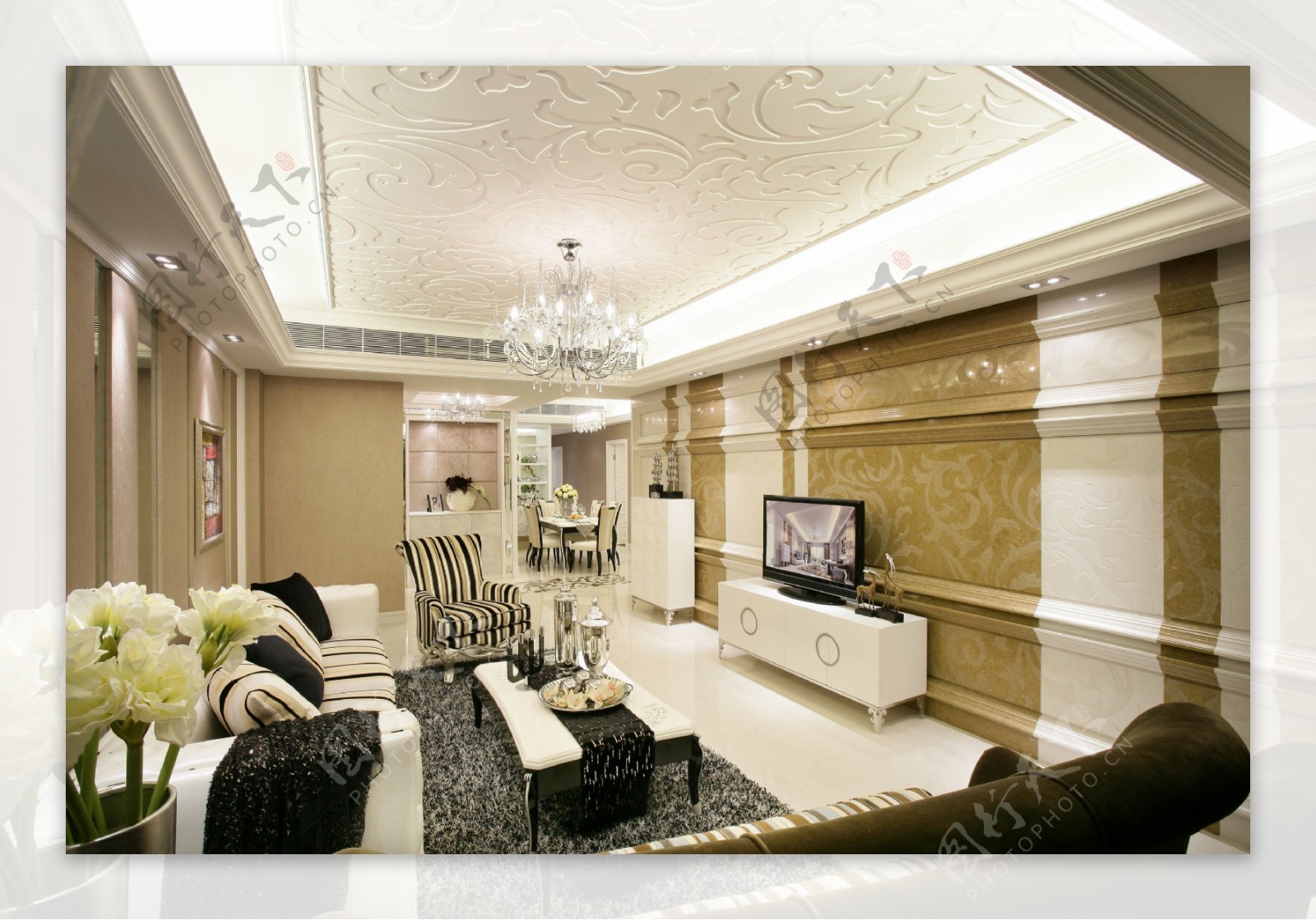 欧式客厅茶几电视墙设计图
