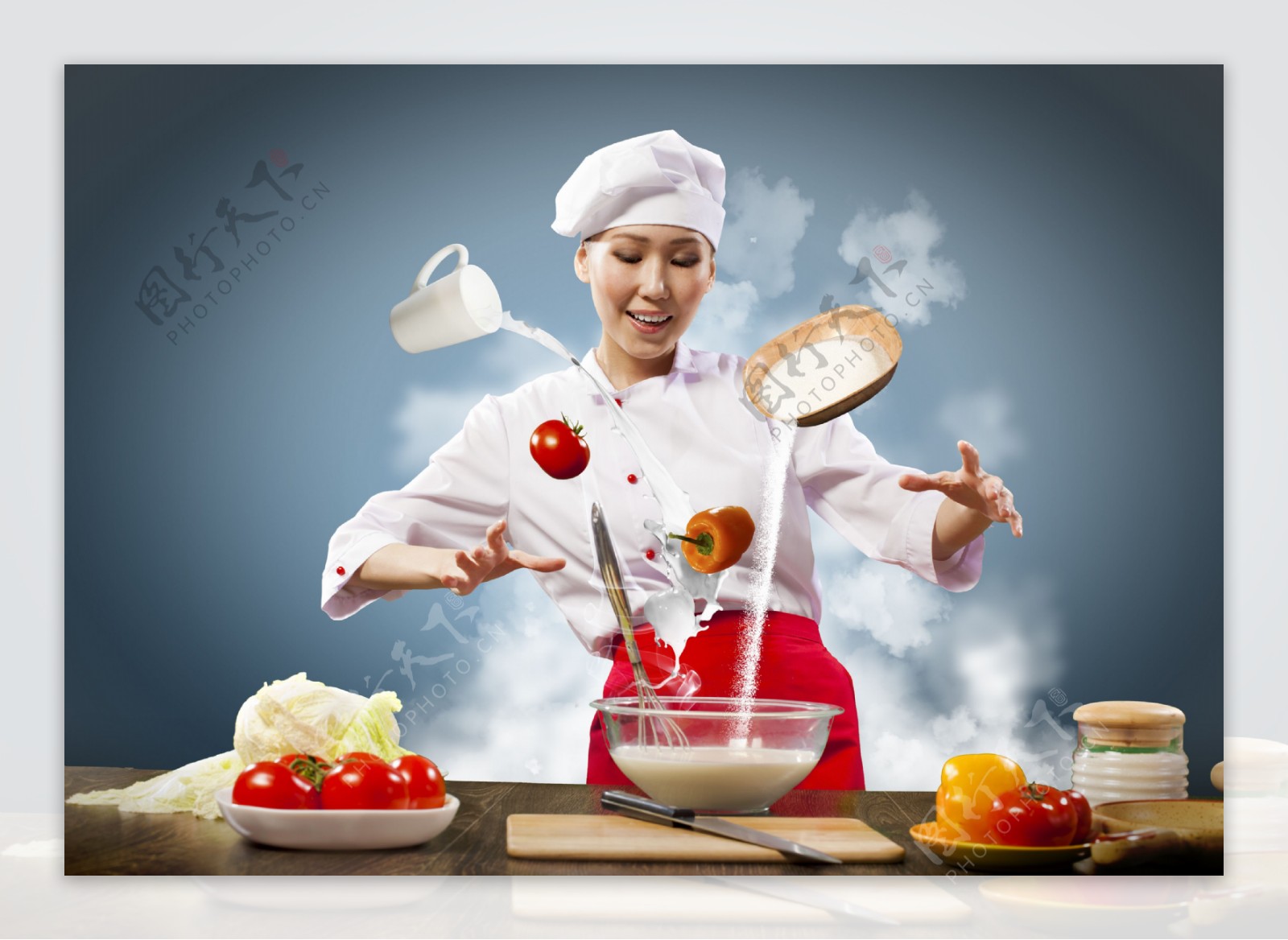 烹饪美食的厨师美女图片