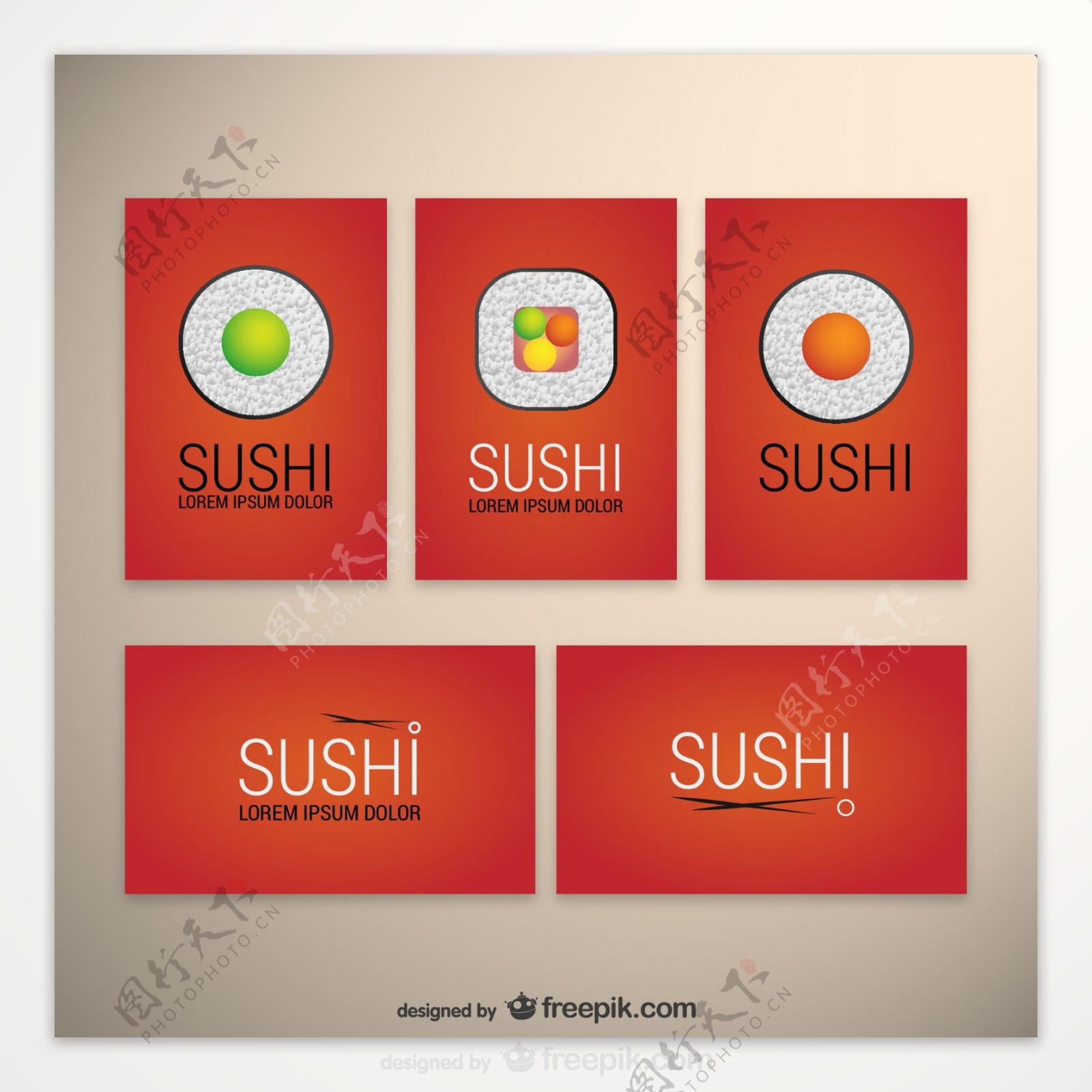 5款复古寿司卡片图片