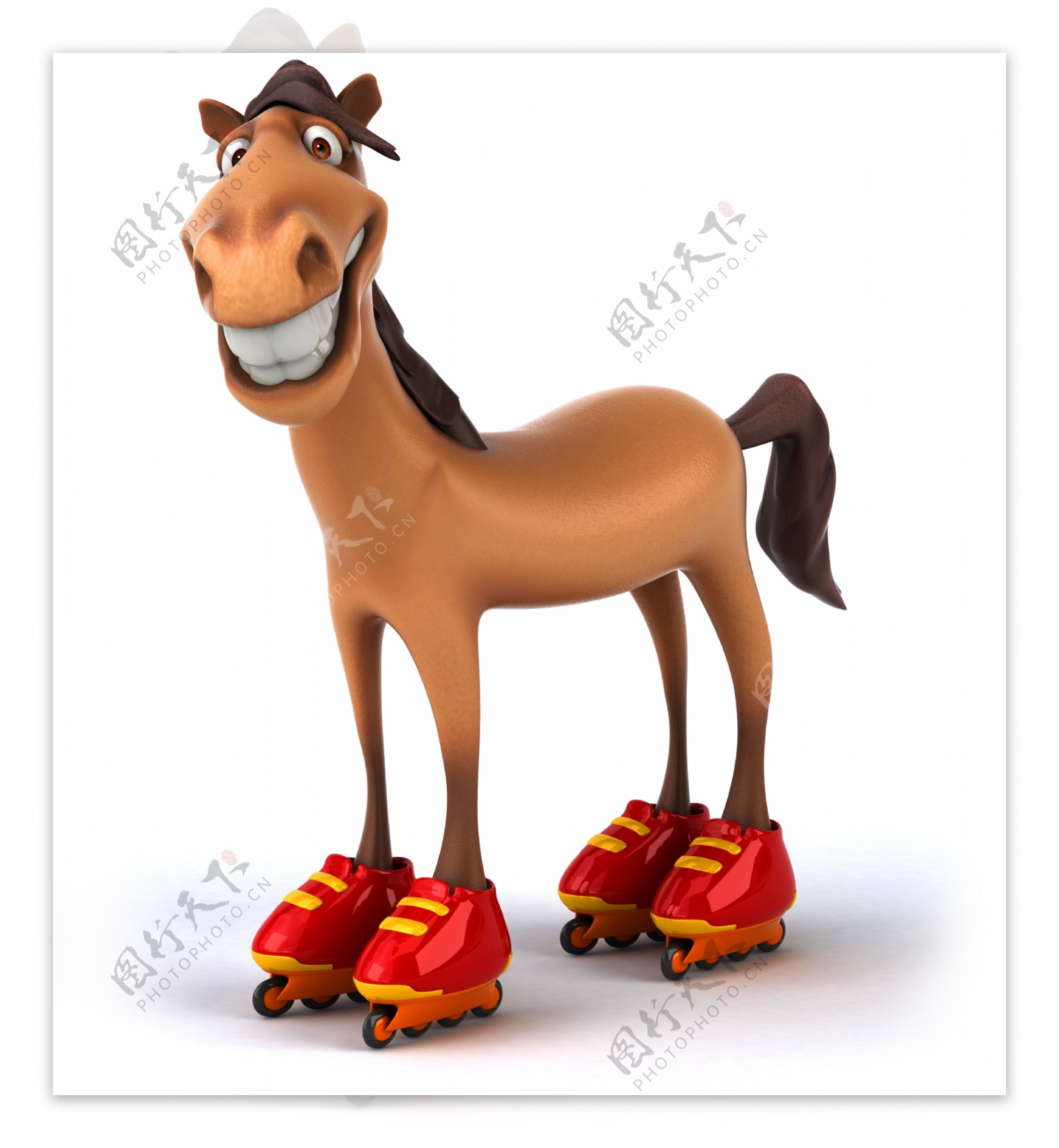 穿溜冰鞋微笑的3D马匹图片