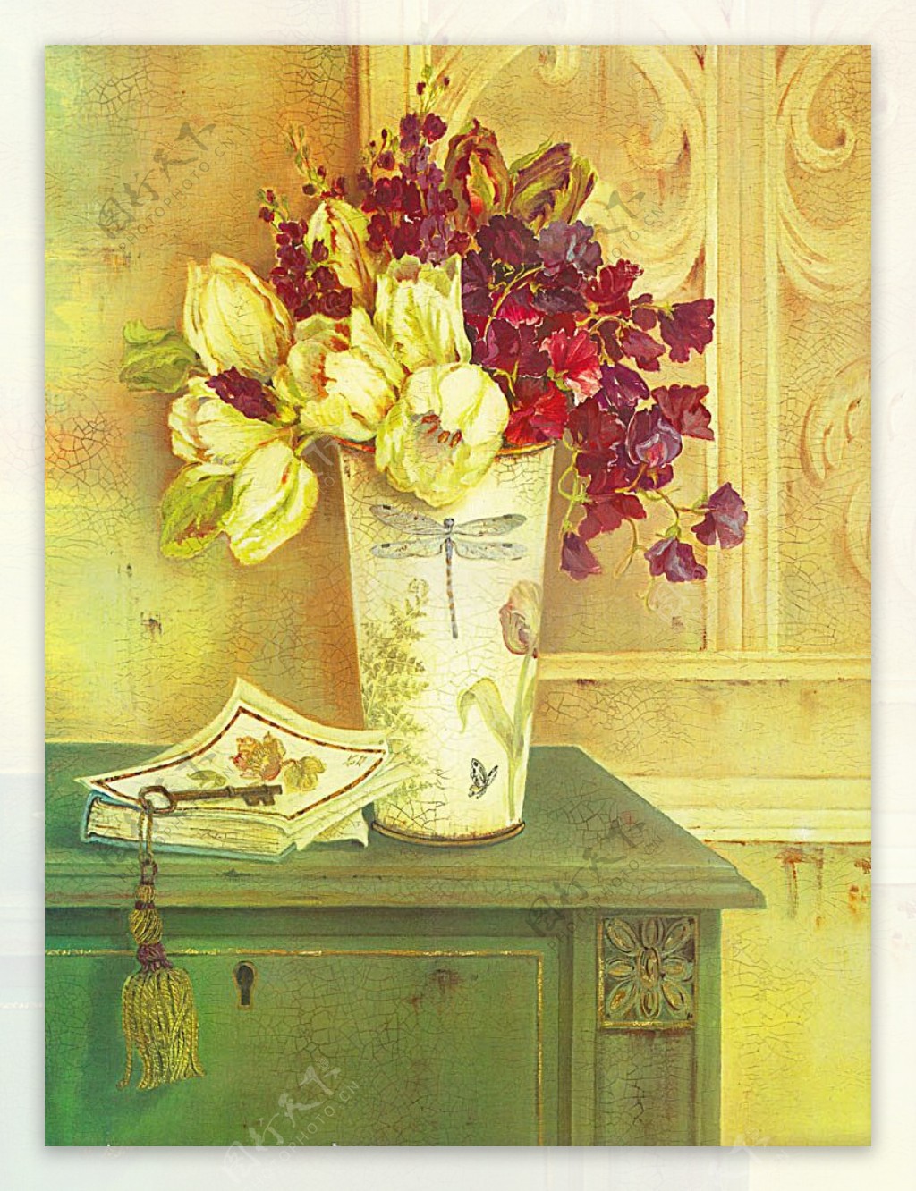 漂亮的花与花瓶油画