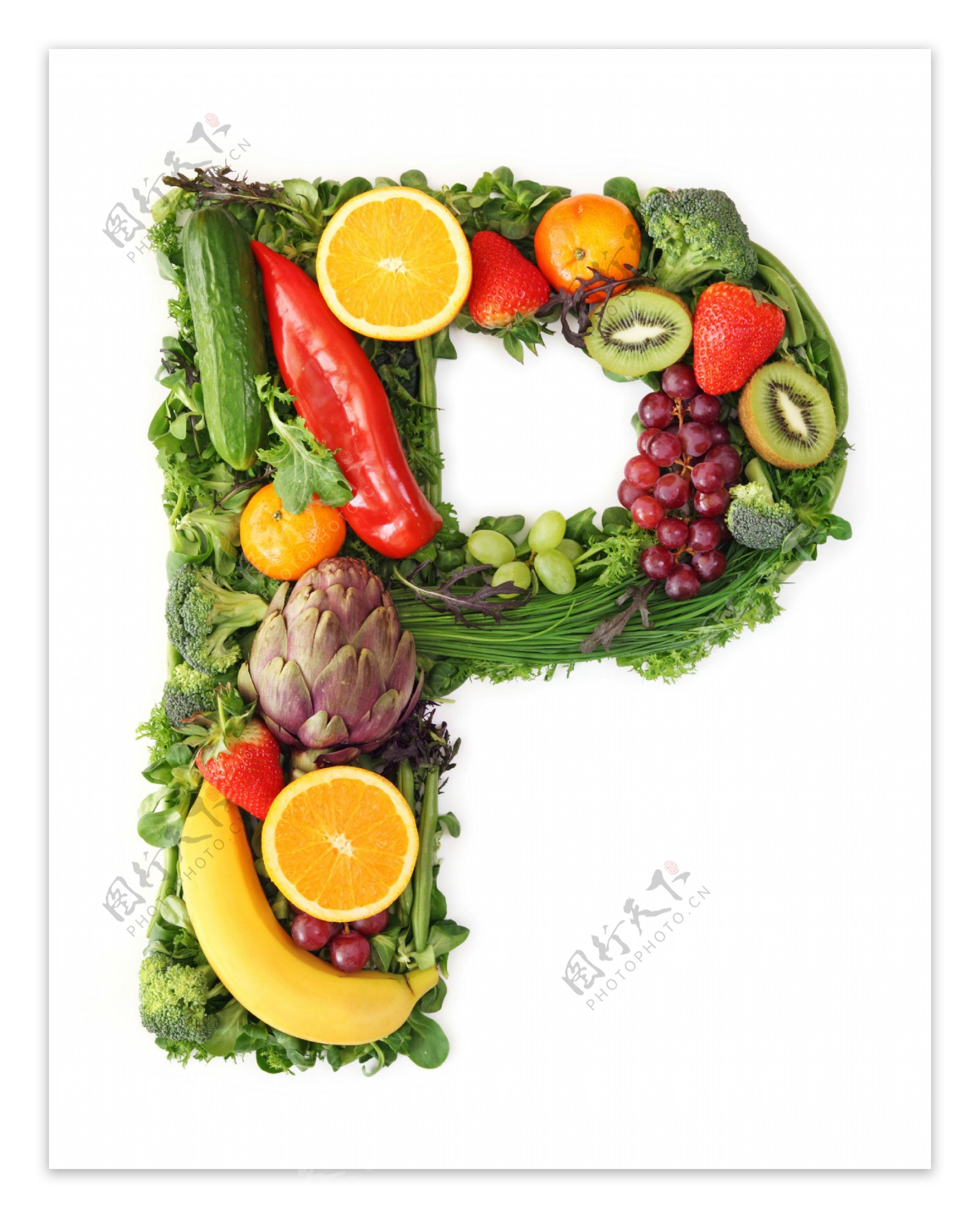 蔬菜水果组成的字母P图片