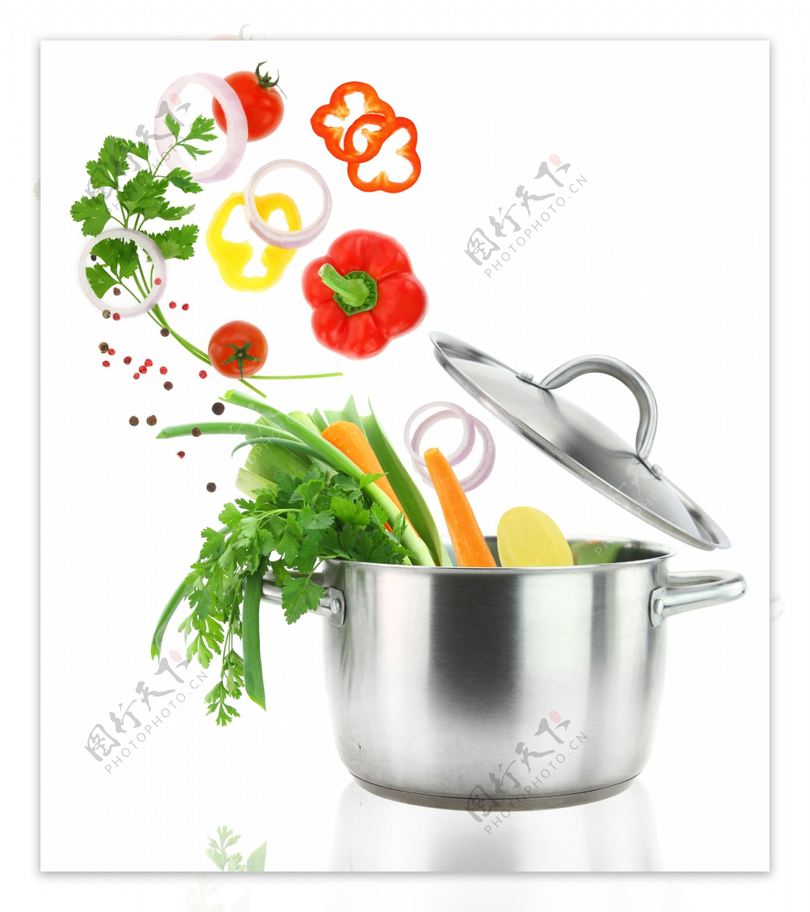 不锈钢锅与蔬菜图片