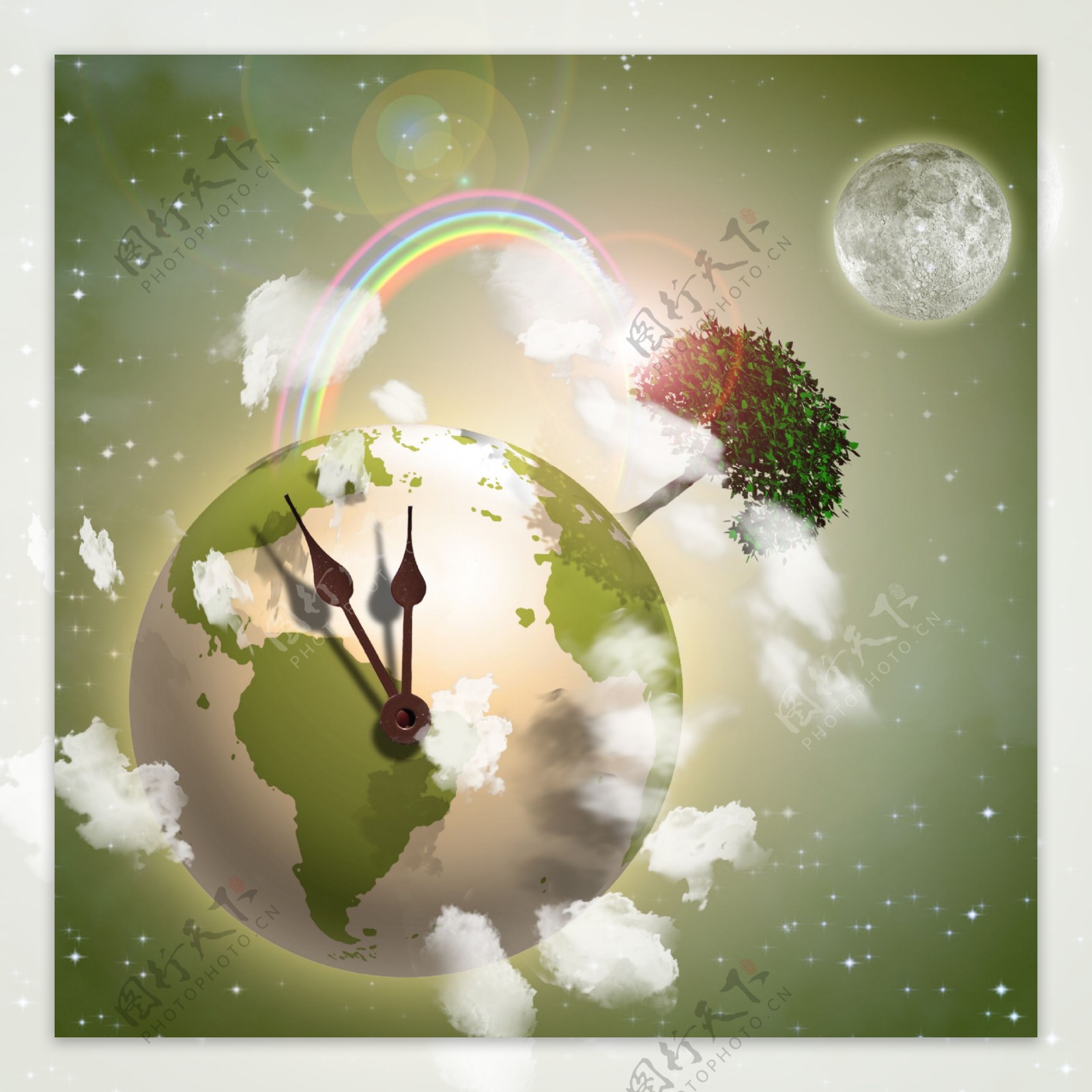地球时钟与彩虹图片