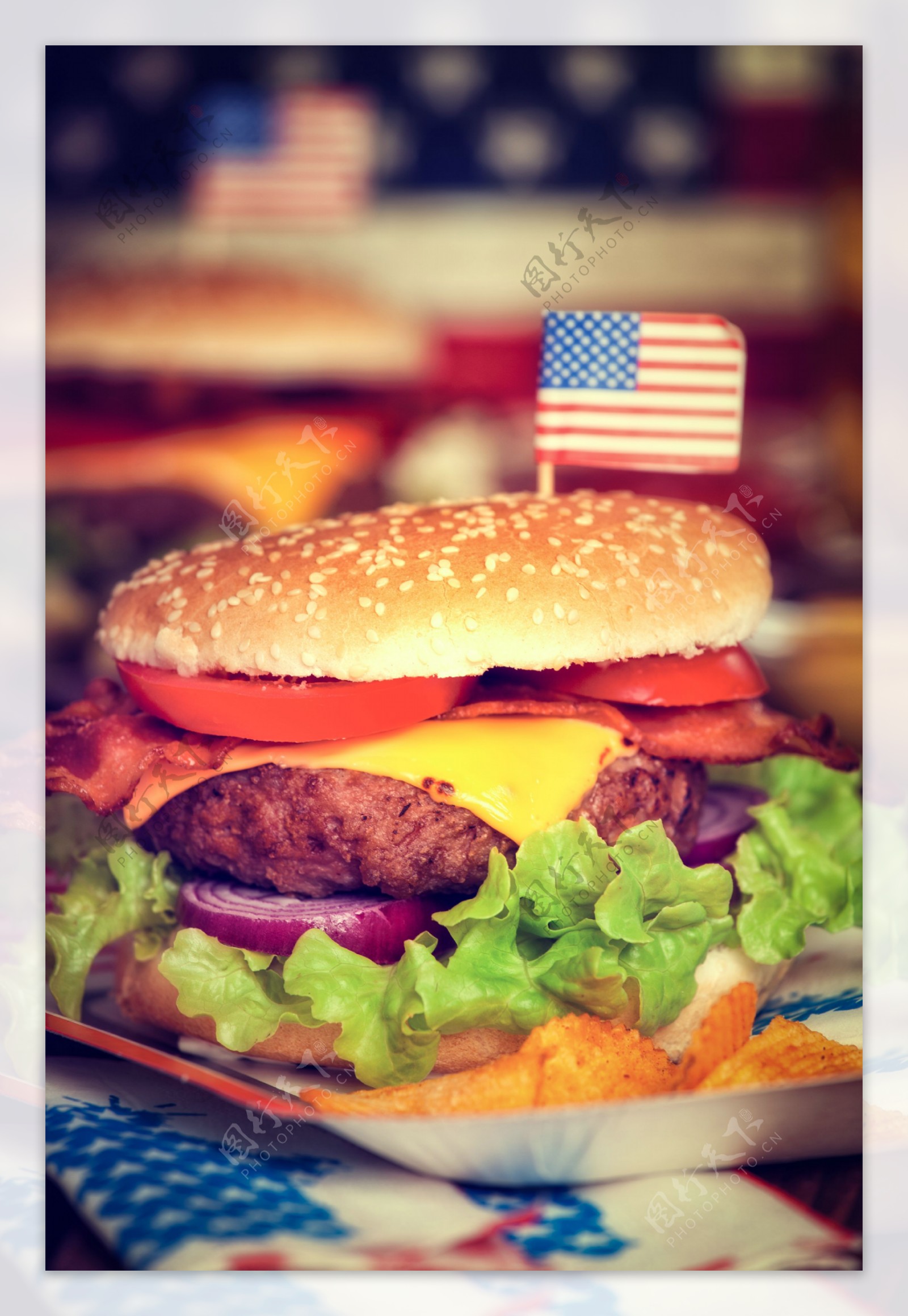 美国汉堡与薯片图片