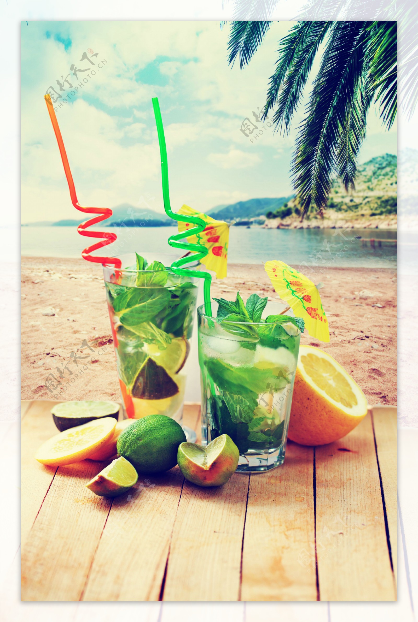 大海木板水果饮料图片