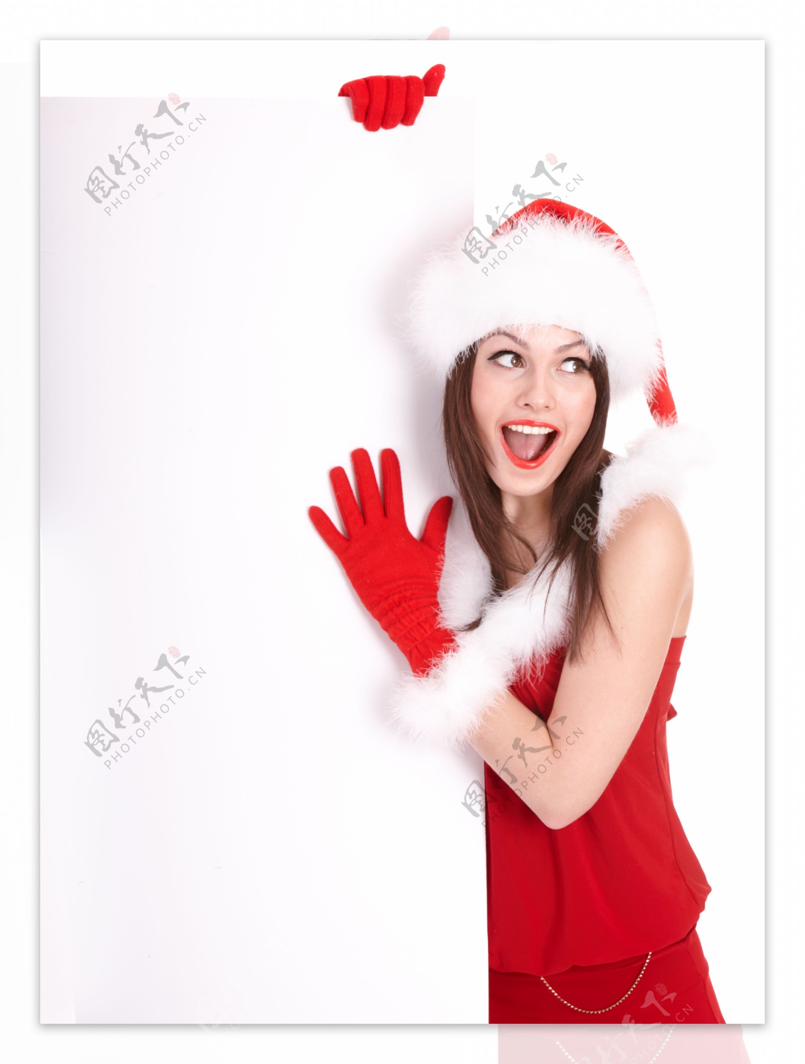 性感圣诞节美女与广告牌图片