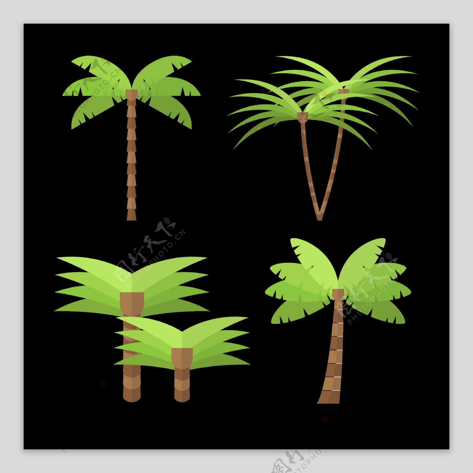 扁平风格棕榈树椰子树免抠png透明素材