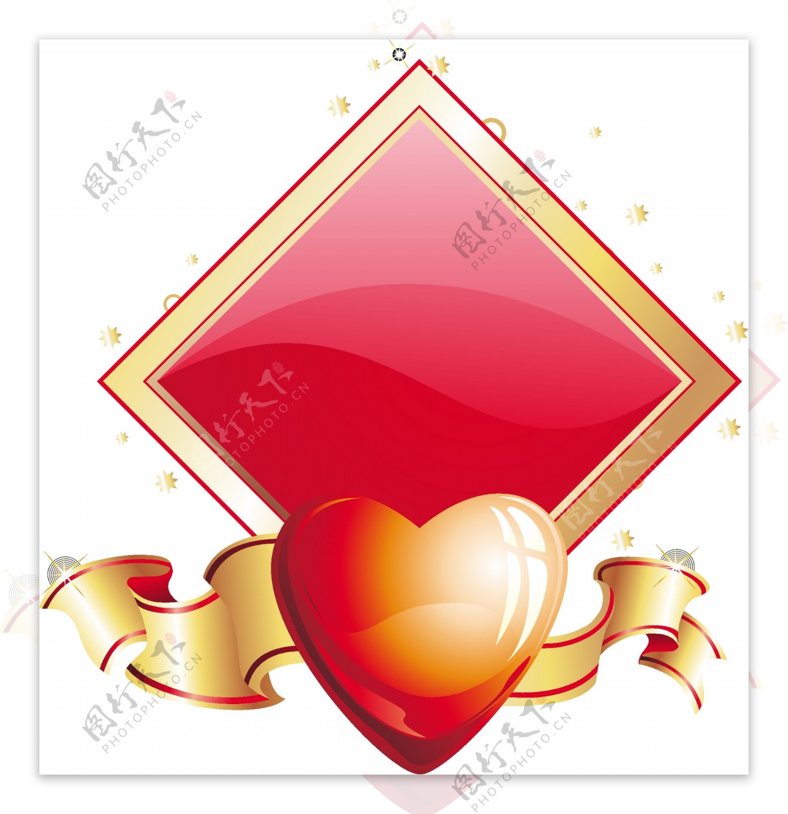 浪漫红色心形丝带菱形元素